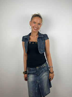 Vintage Y2K denim collar waistcoat stuffed 