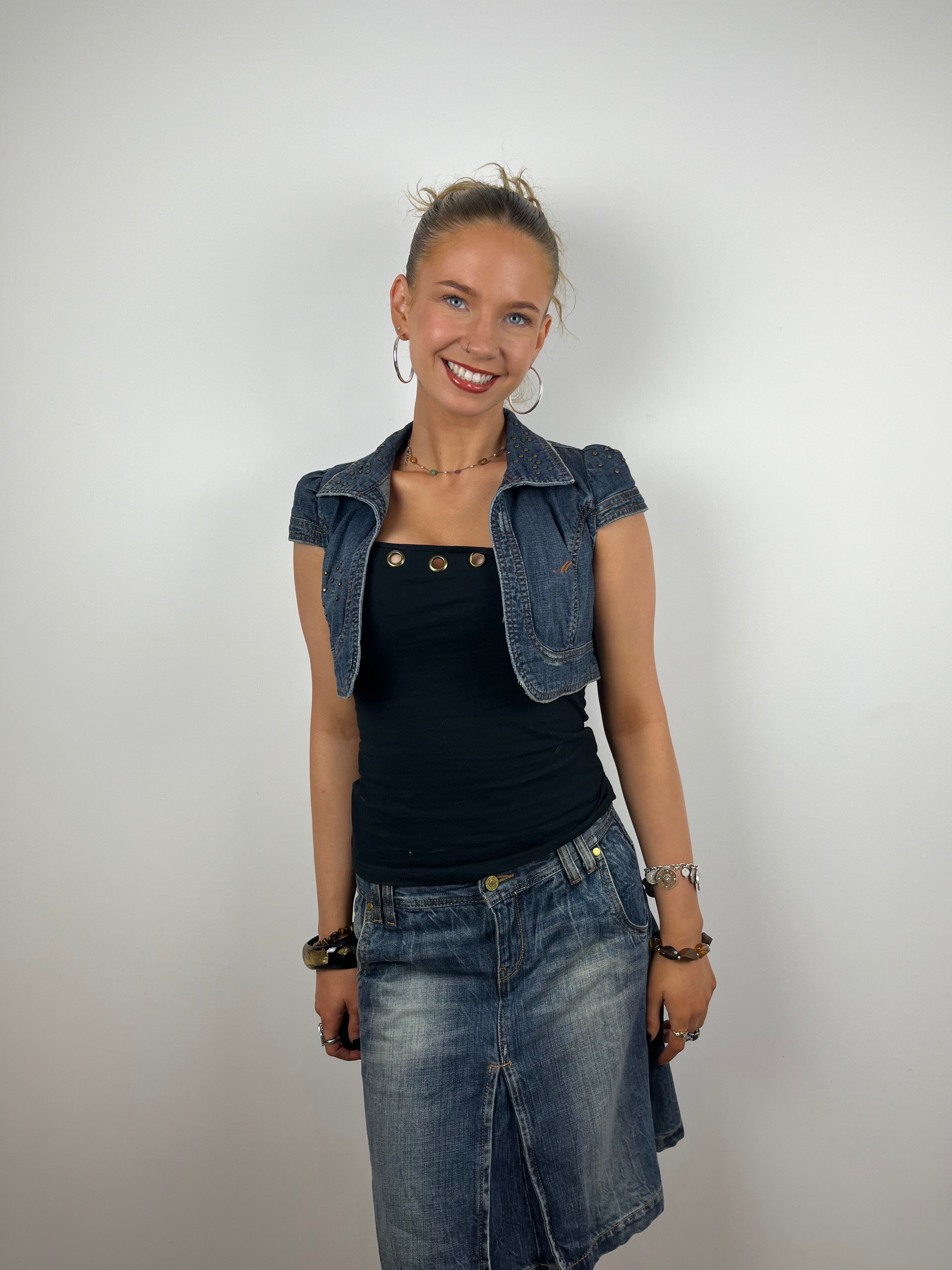 Vintage Y2K denim collar waistcoat stuffed 
