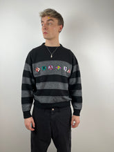 Vintage grey black striped kappa knit jumper 