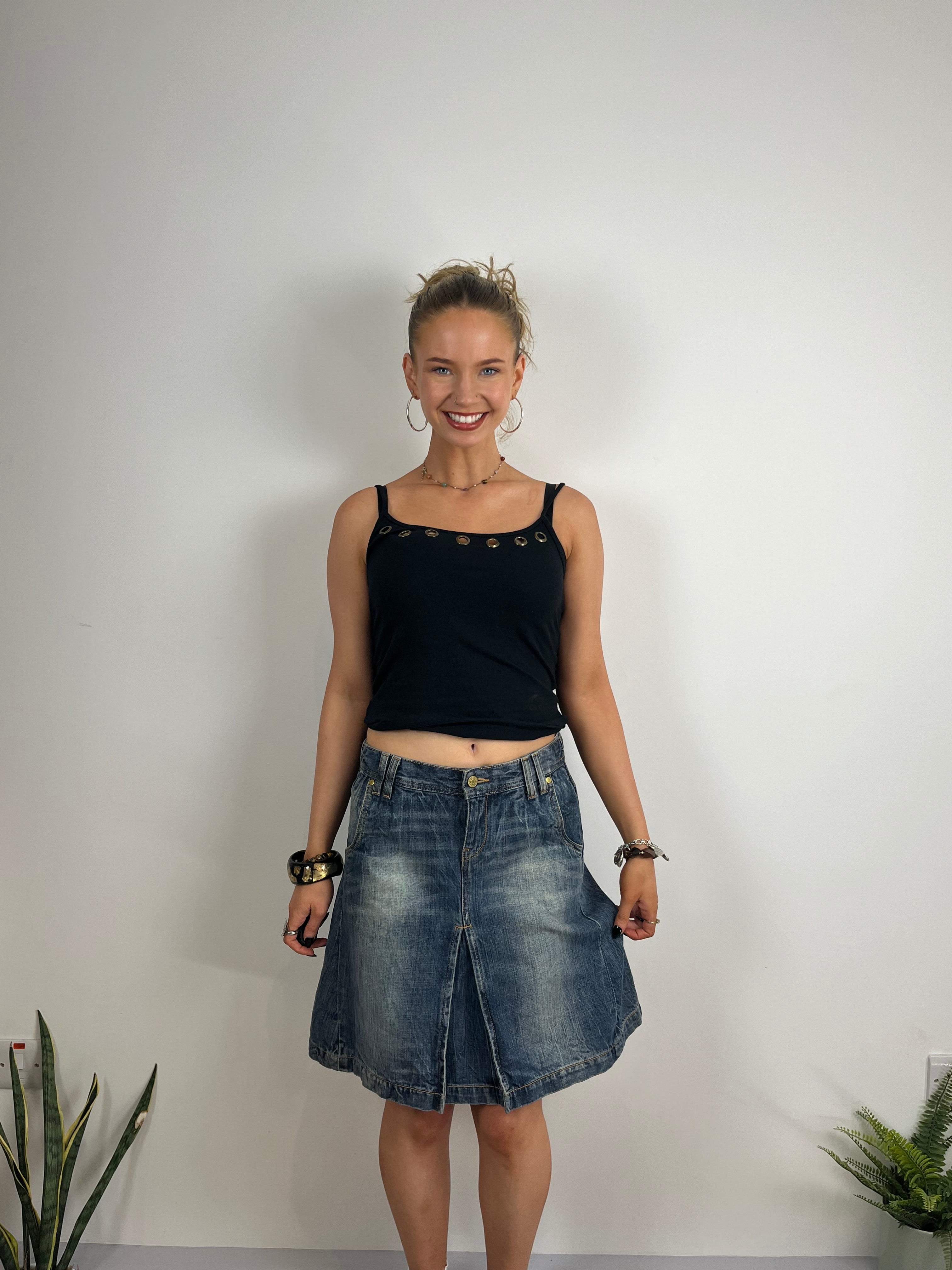 Vintage adjustable denim midi summer skirt 