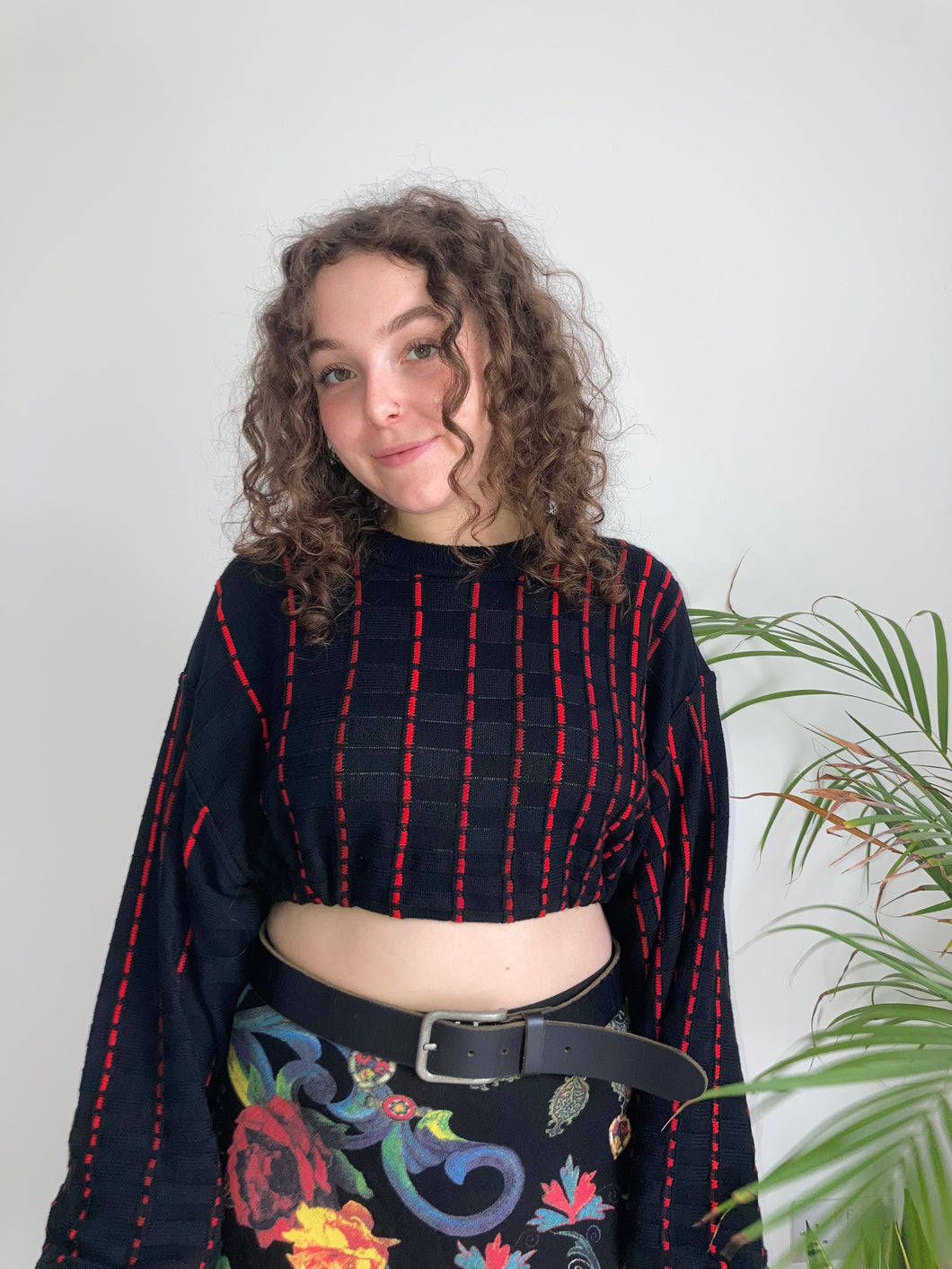 vintage remade black and red knit cropped jumper