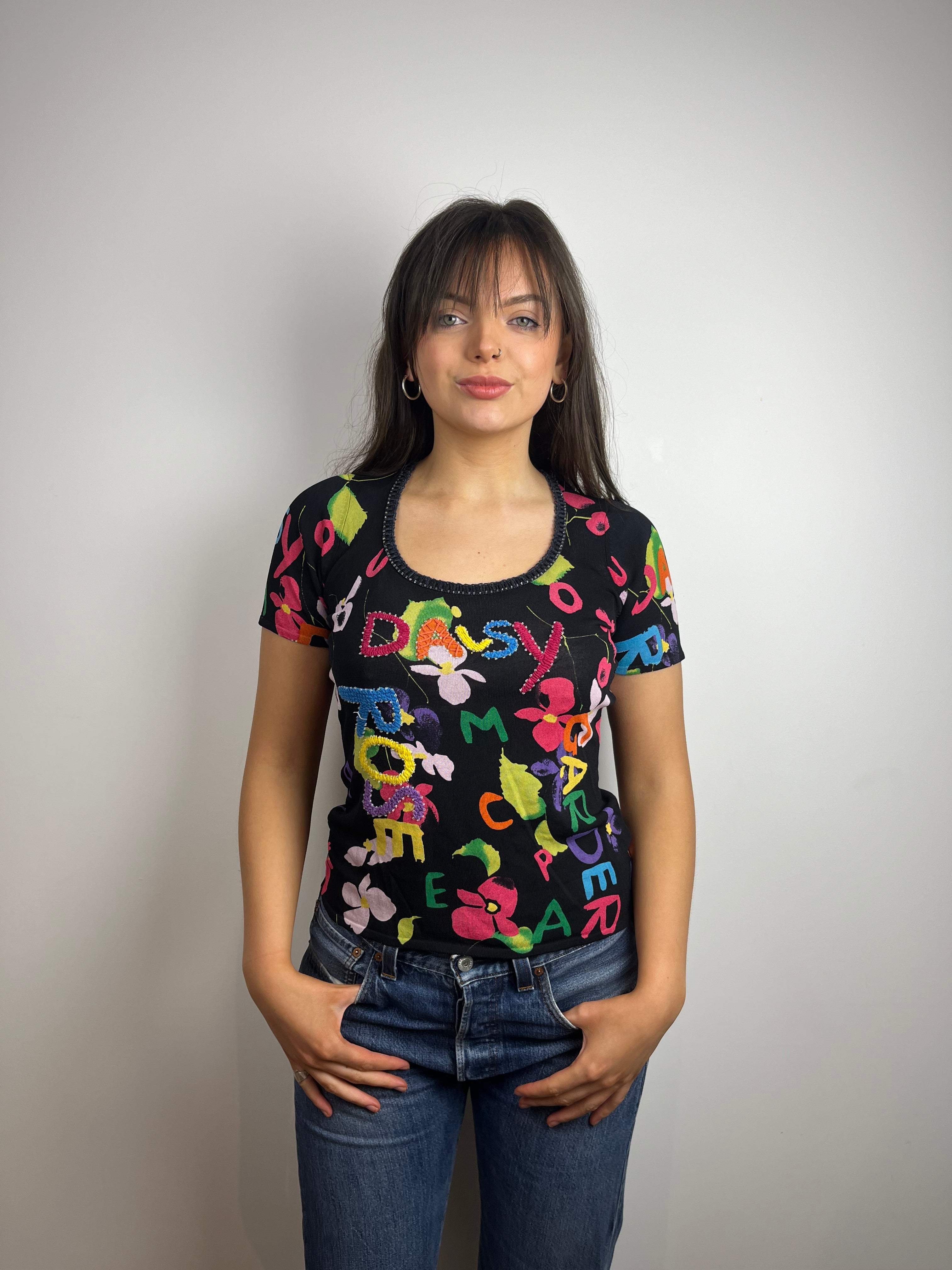Vintage embroidered beaded y2k top