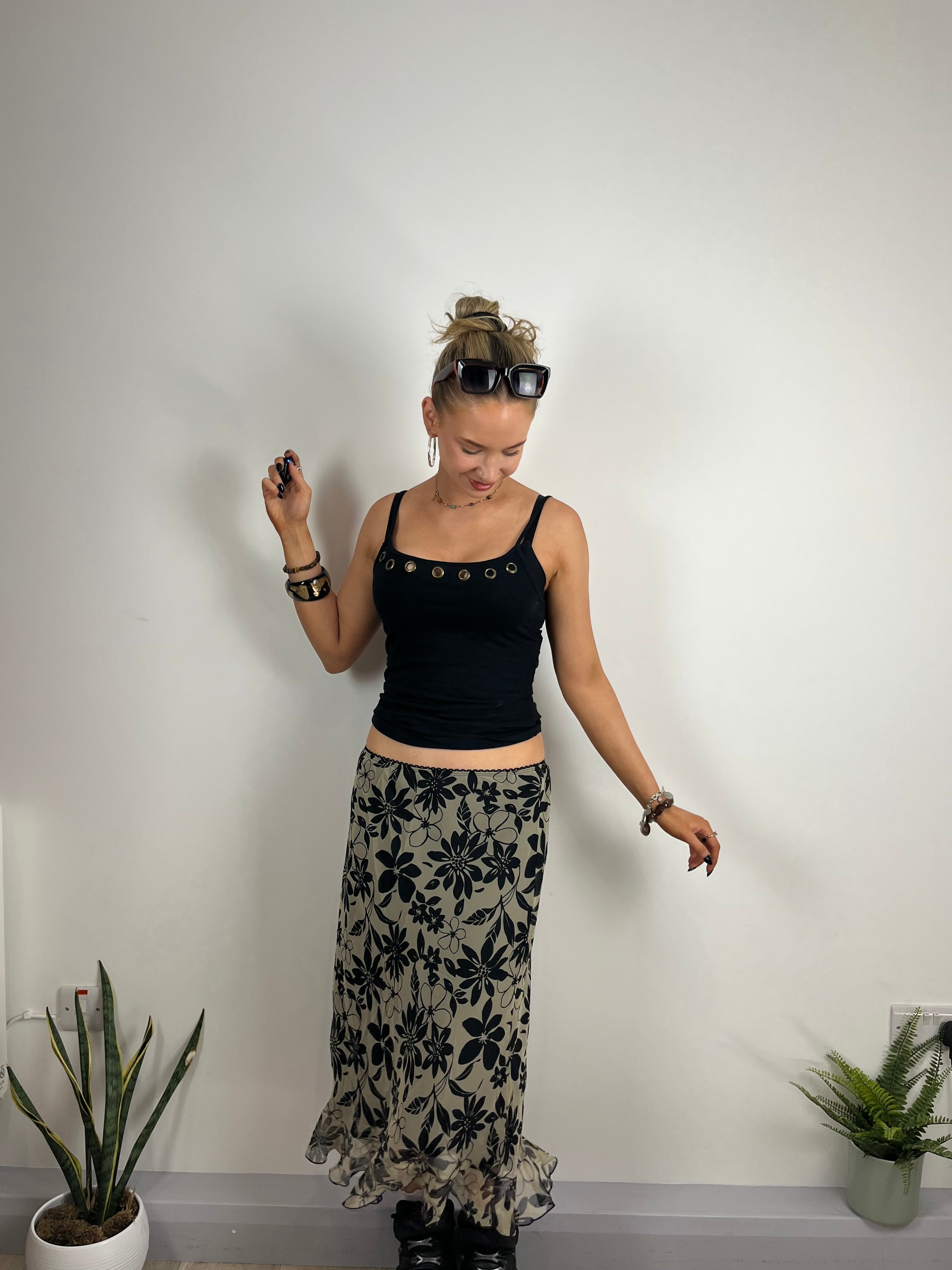 Vintage flowy black mesh summer skirt 