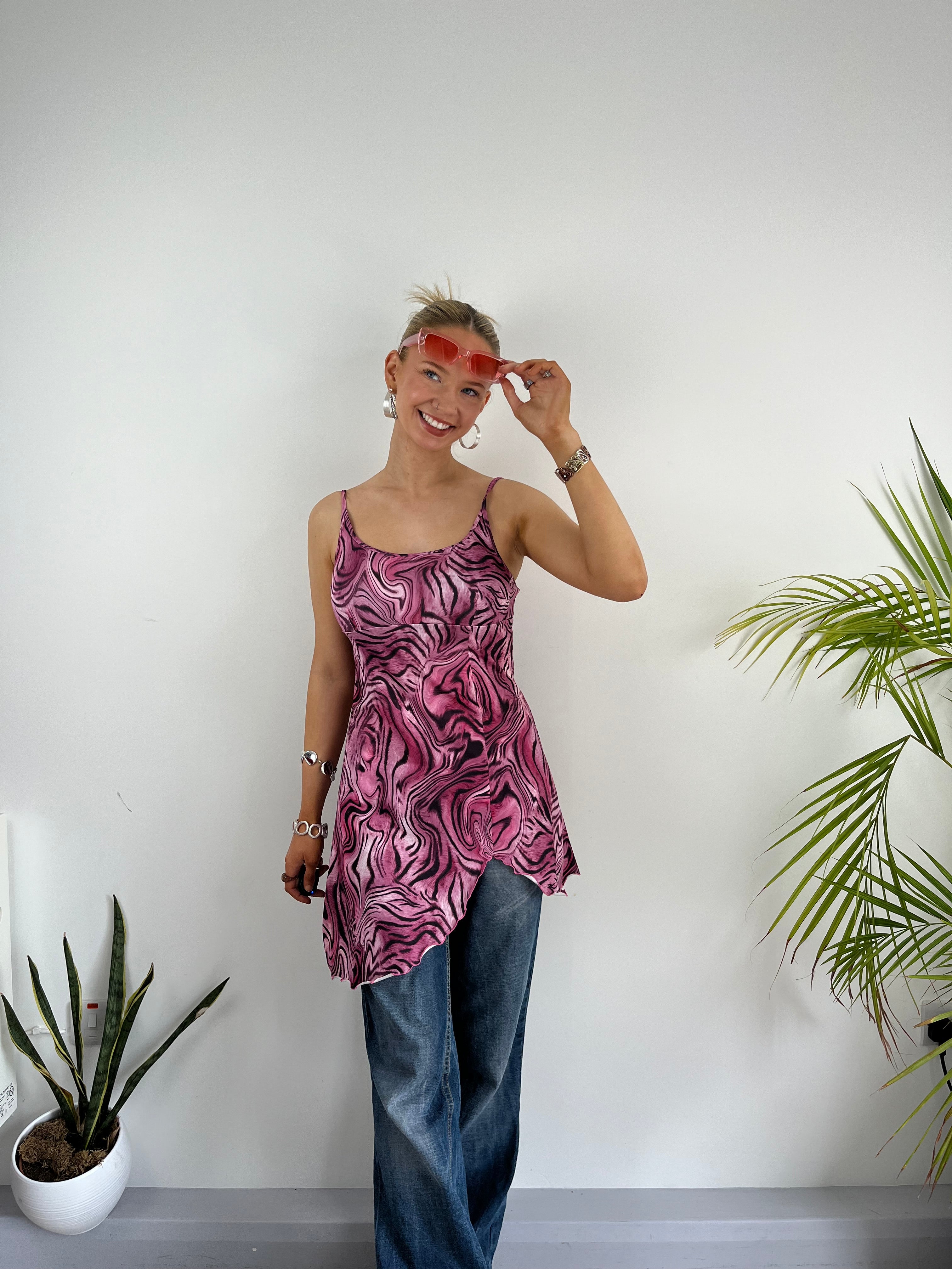 Vintage zebra swirly hot pink party dress tunic