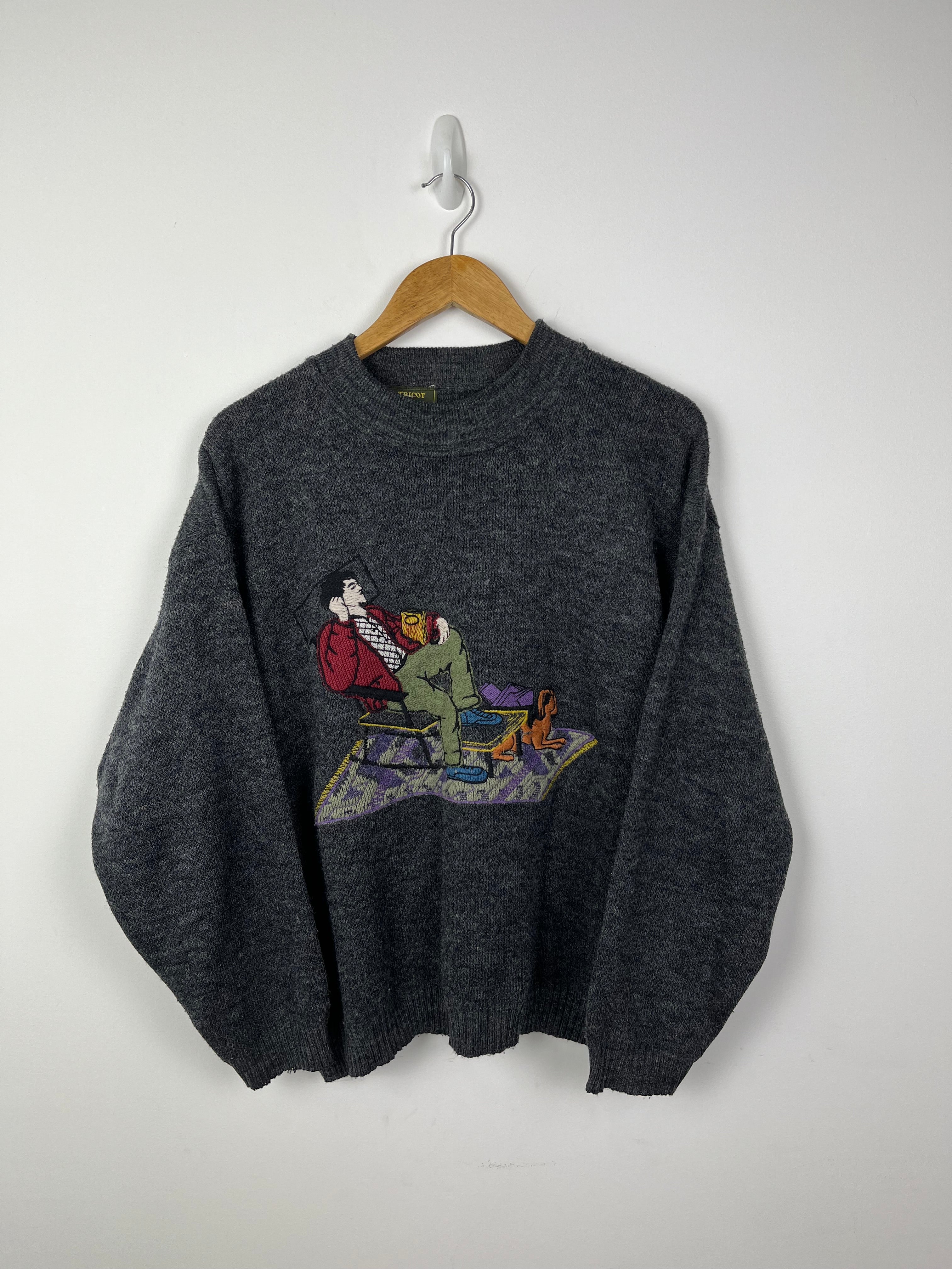 Vintage Grey Book Graphic Knit (L)