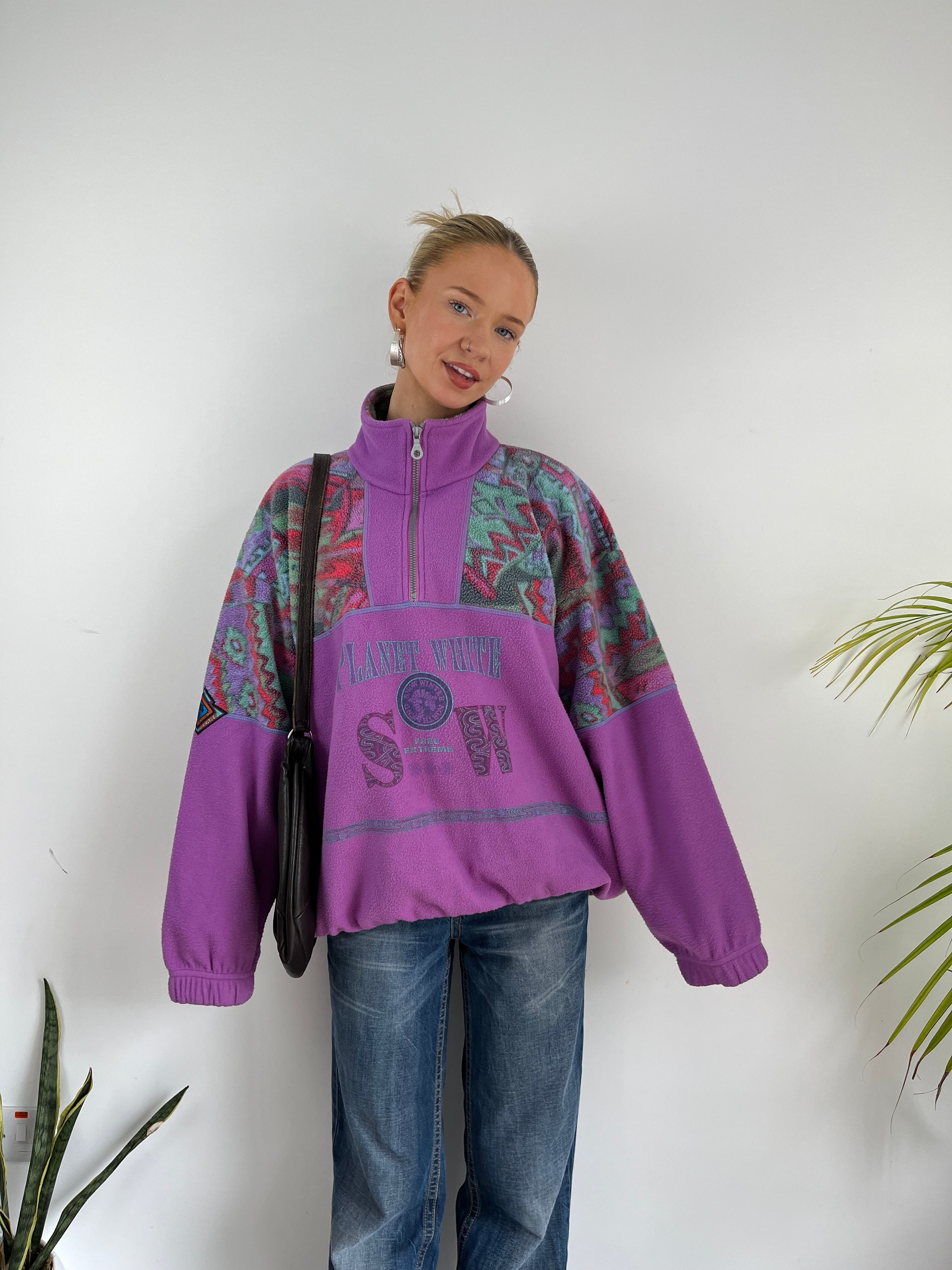 Vintage multicoloured purple retro zip fleece 
