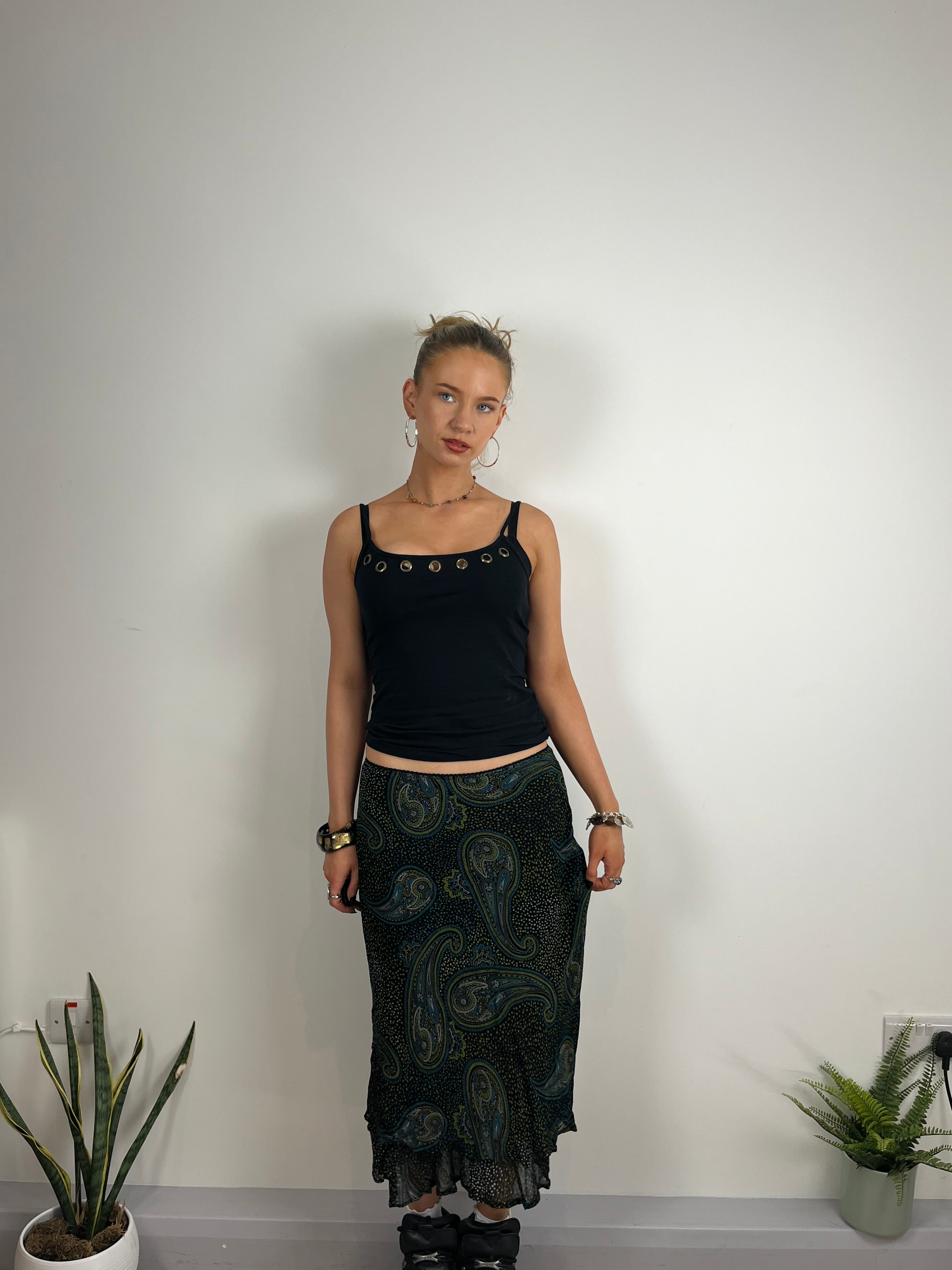Vintage Green paisley abstract Y2K skirt 