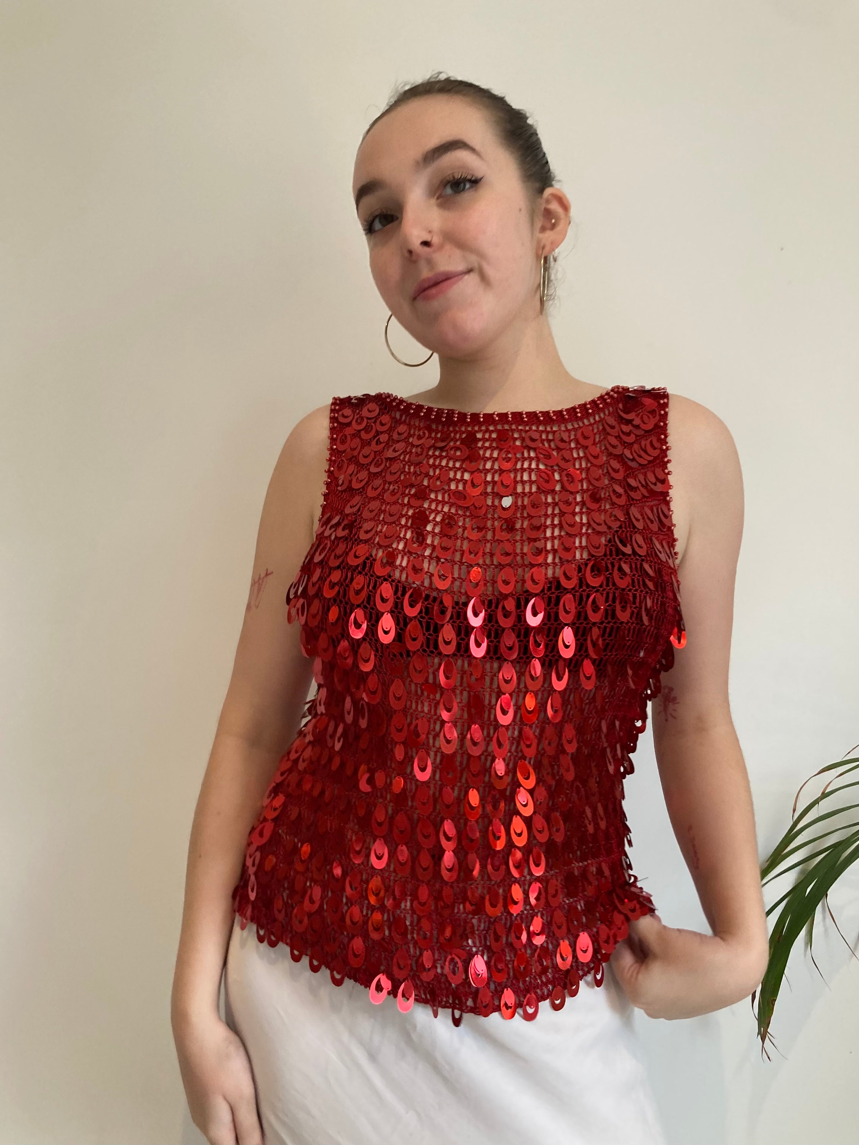 Vintage red big sequin top y2k