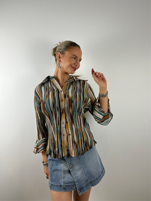 Vintage button up stripy blouse shirt Y2K 
