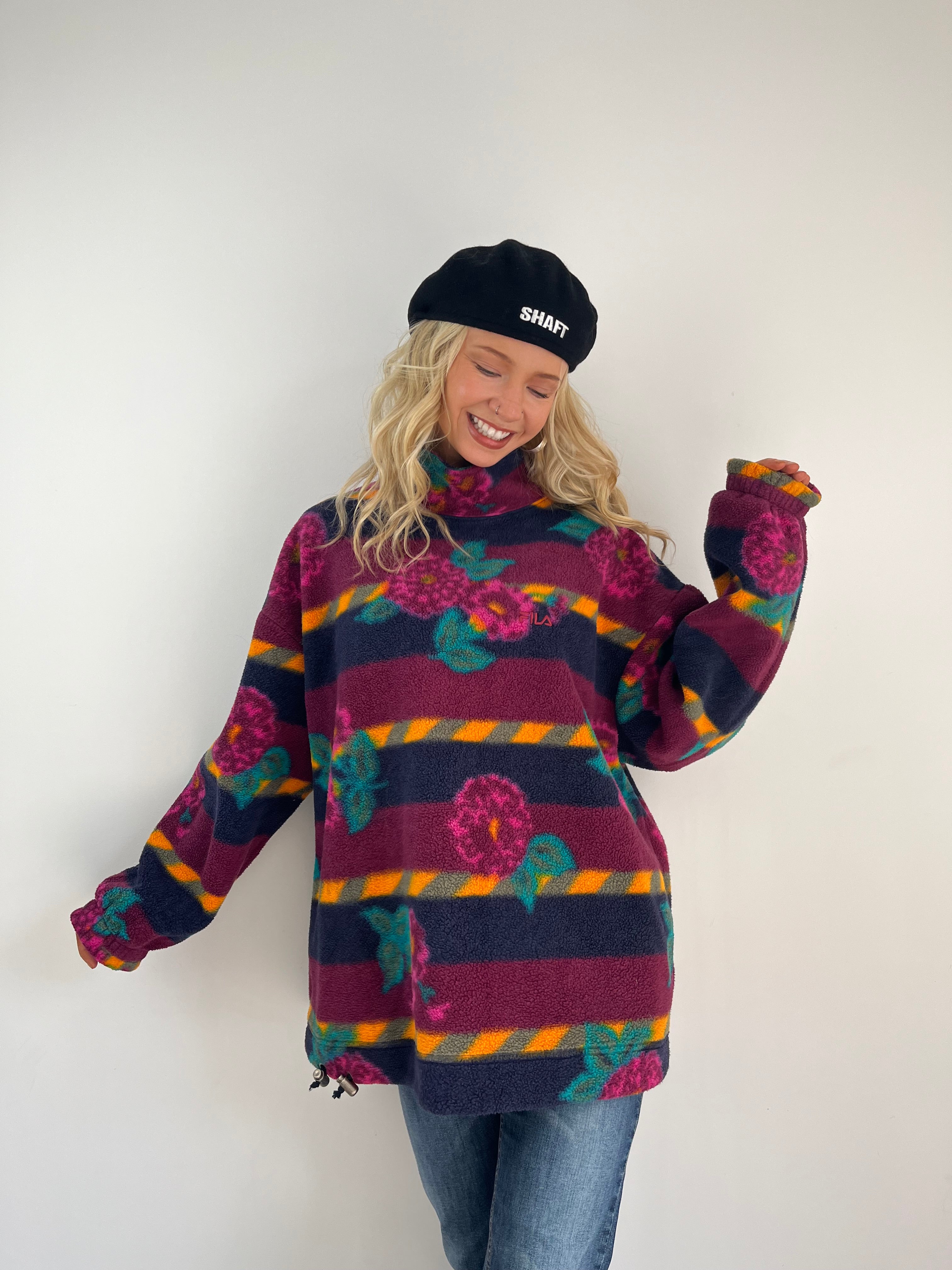 Vintage floral striped Fila pullover fleece 