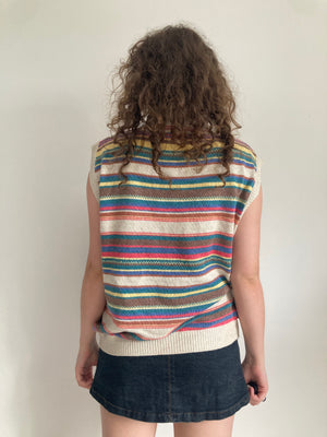 vintage rainbow knit sweater vest cardigan