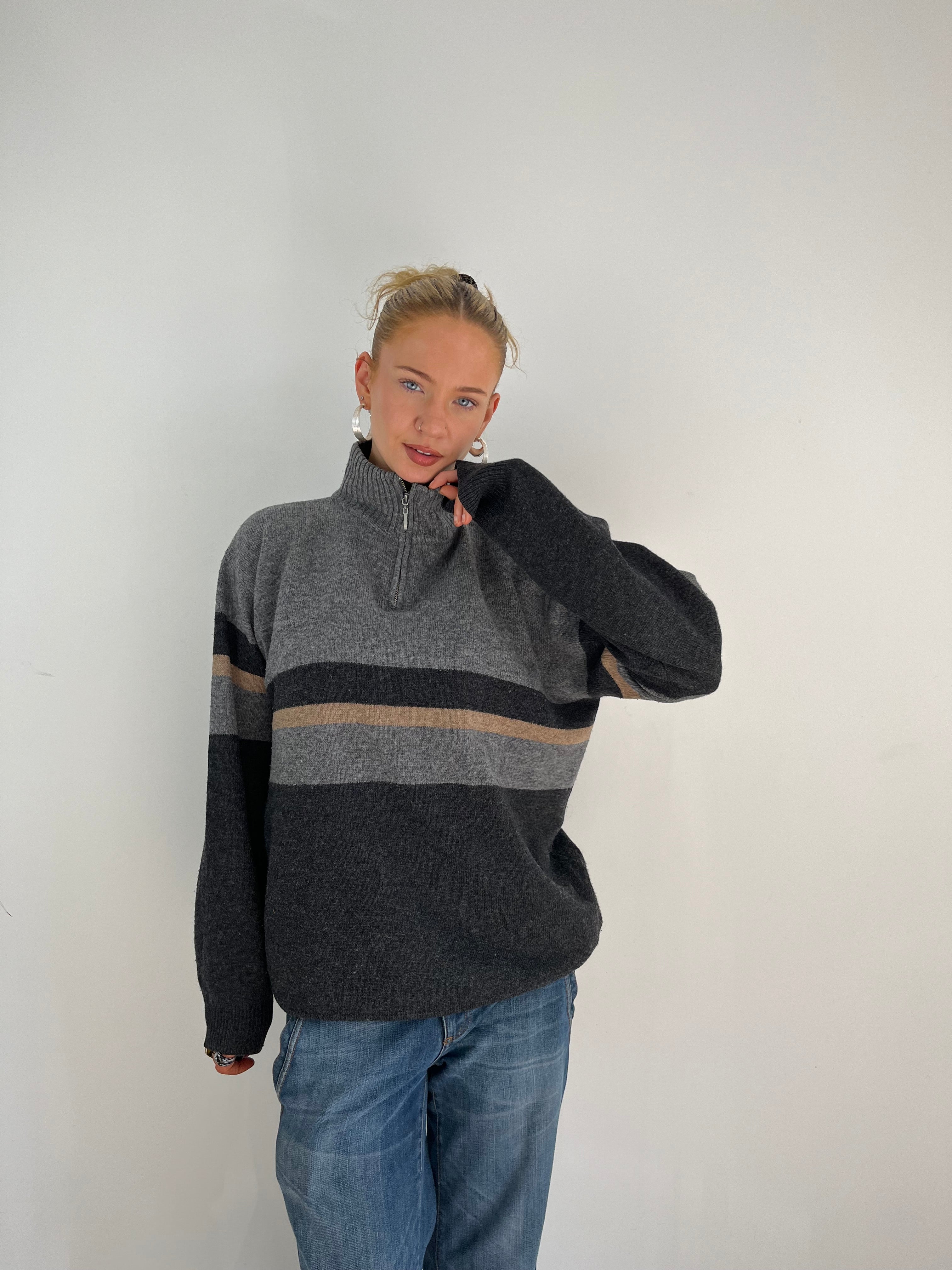 Vintage Grey Quarter Zip Knit (M)