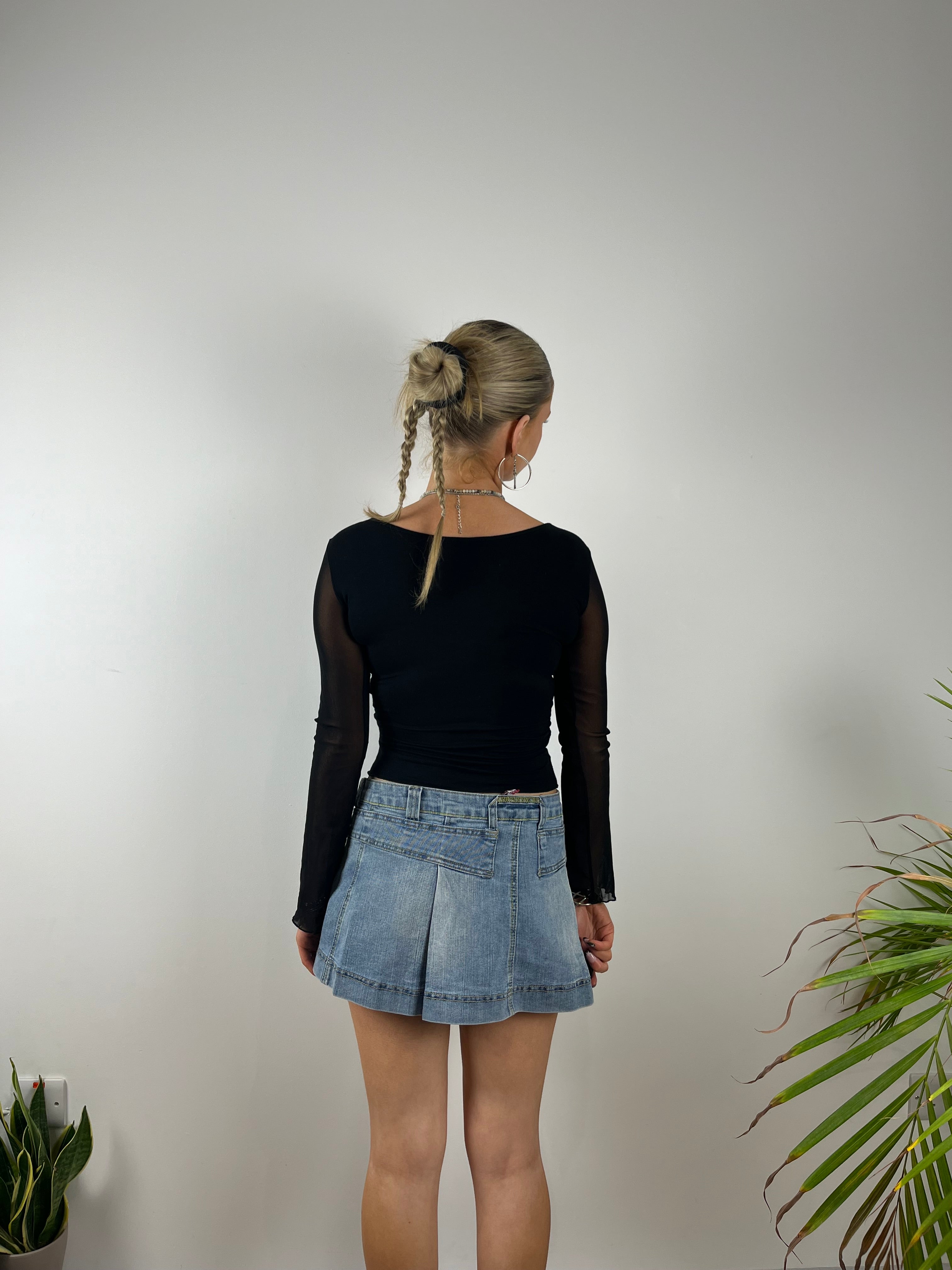 Vintage A-Symmetric Y2K Denim Mini Skirt (S)