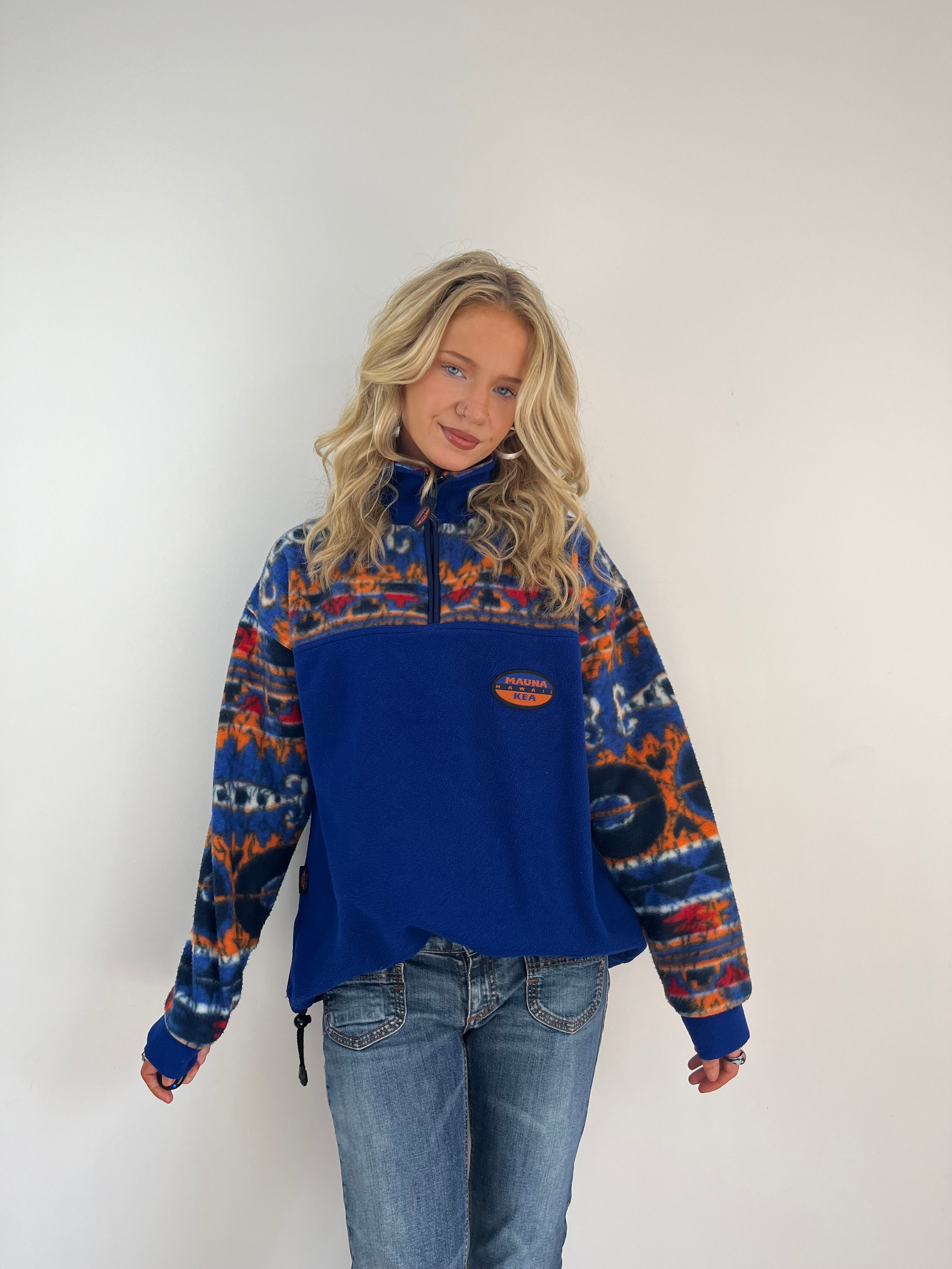 Vintage blue patterned festival fleece