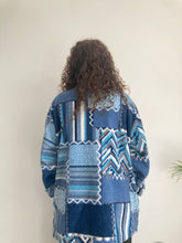 vintage blue patchwork style fleece