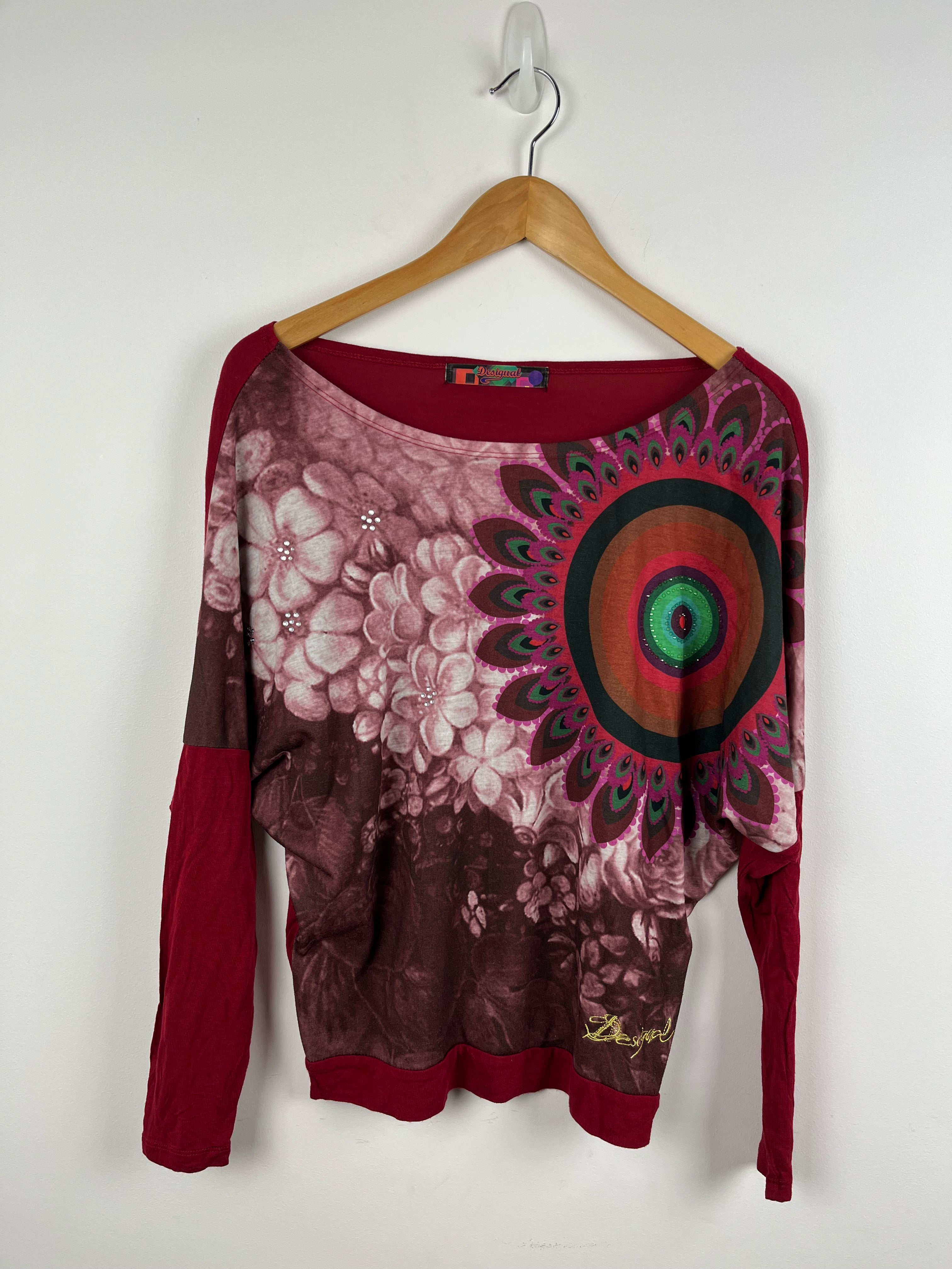 Vintage Red Desigual off the shoulder bat wing top