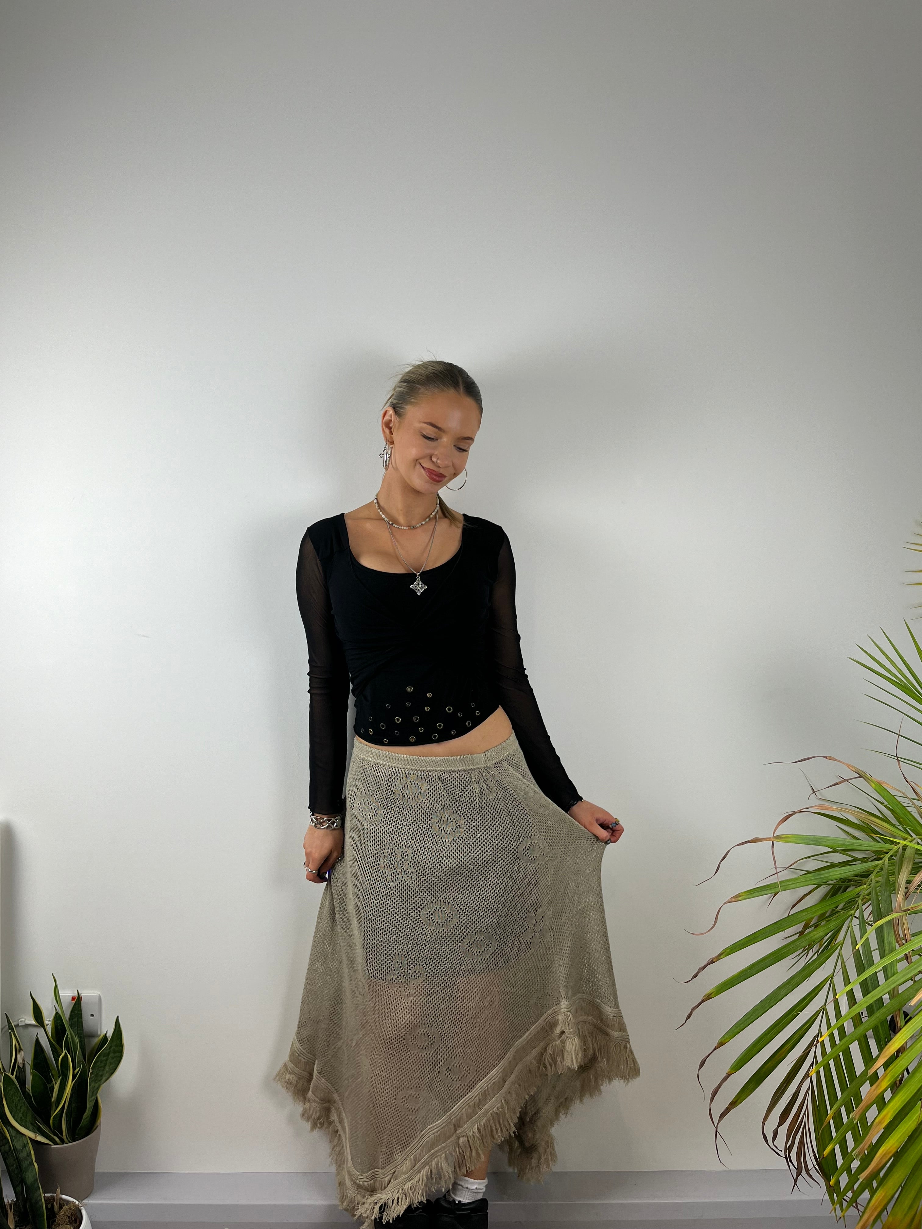 Vintage Cream Crochet Skirt (M)