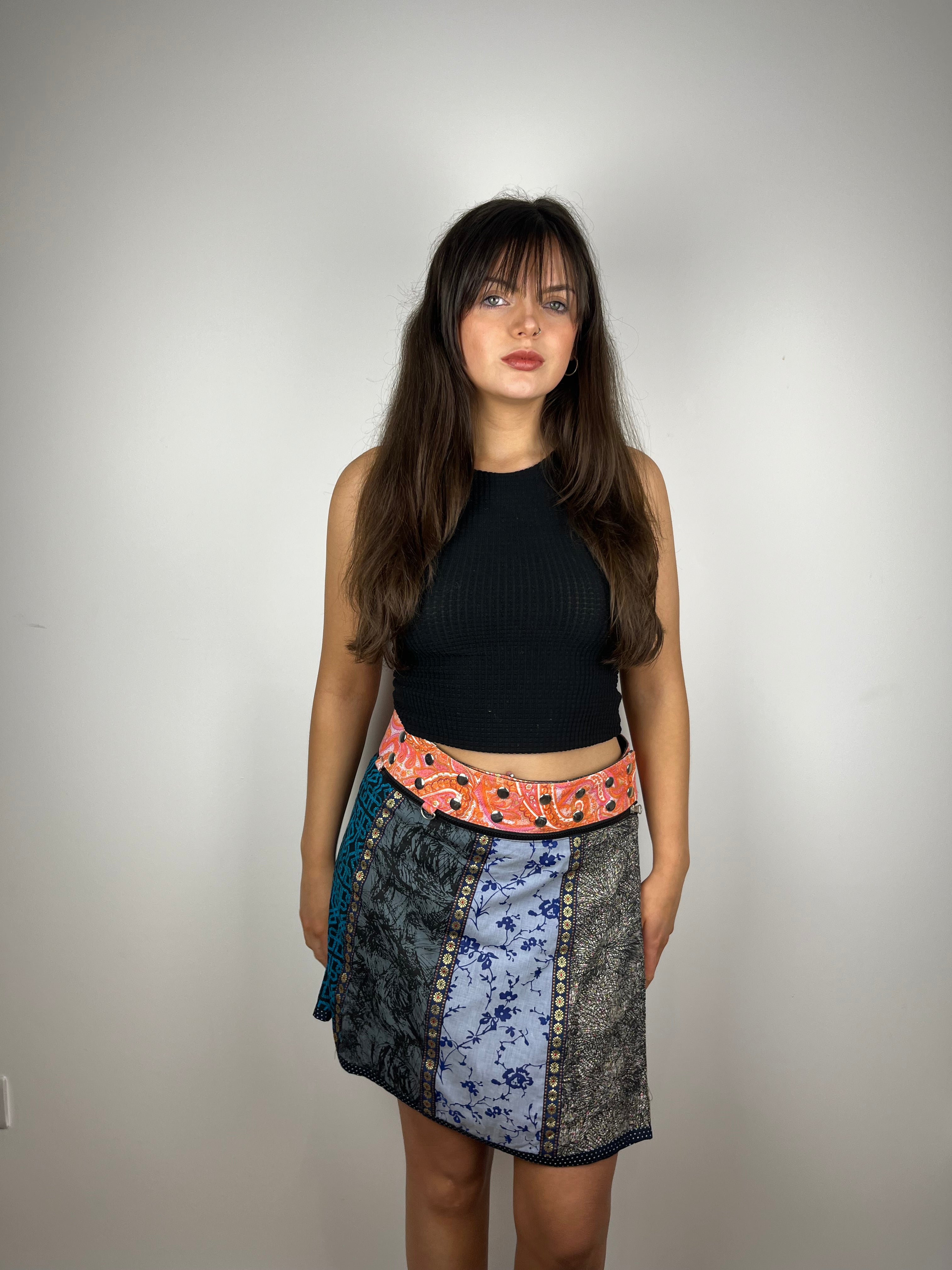 Vintage reversible adjustable button up mini skirt