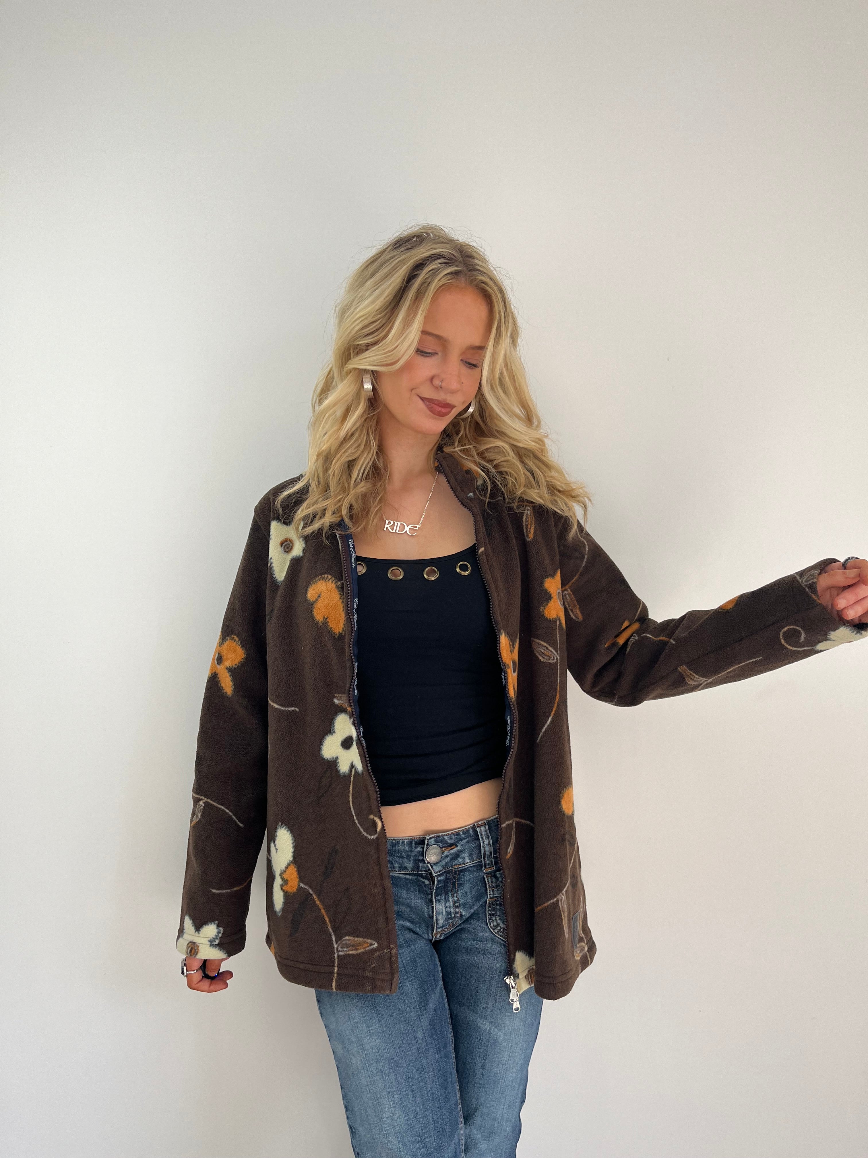 Vintage Y2K zip up floral fleece