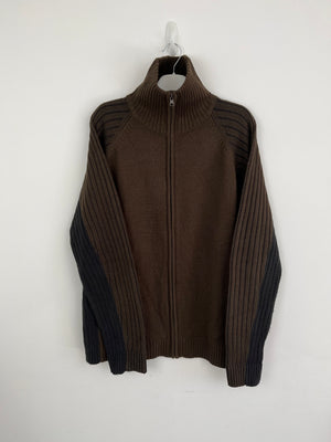 Vintage brown navy zip up knit 