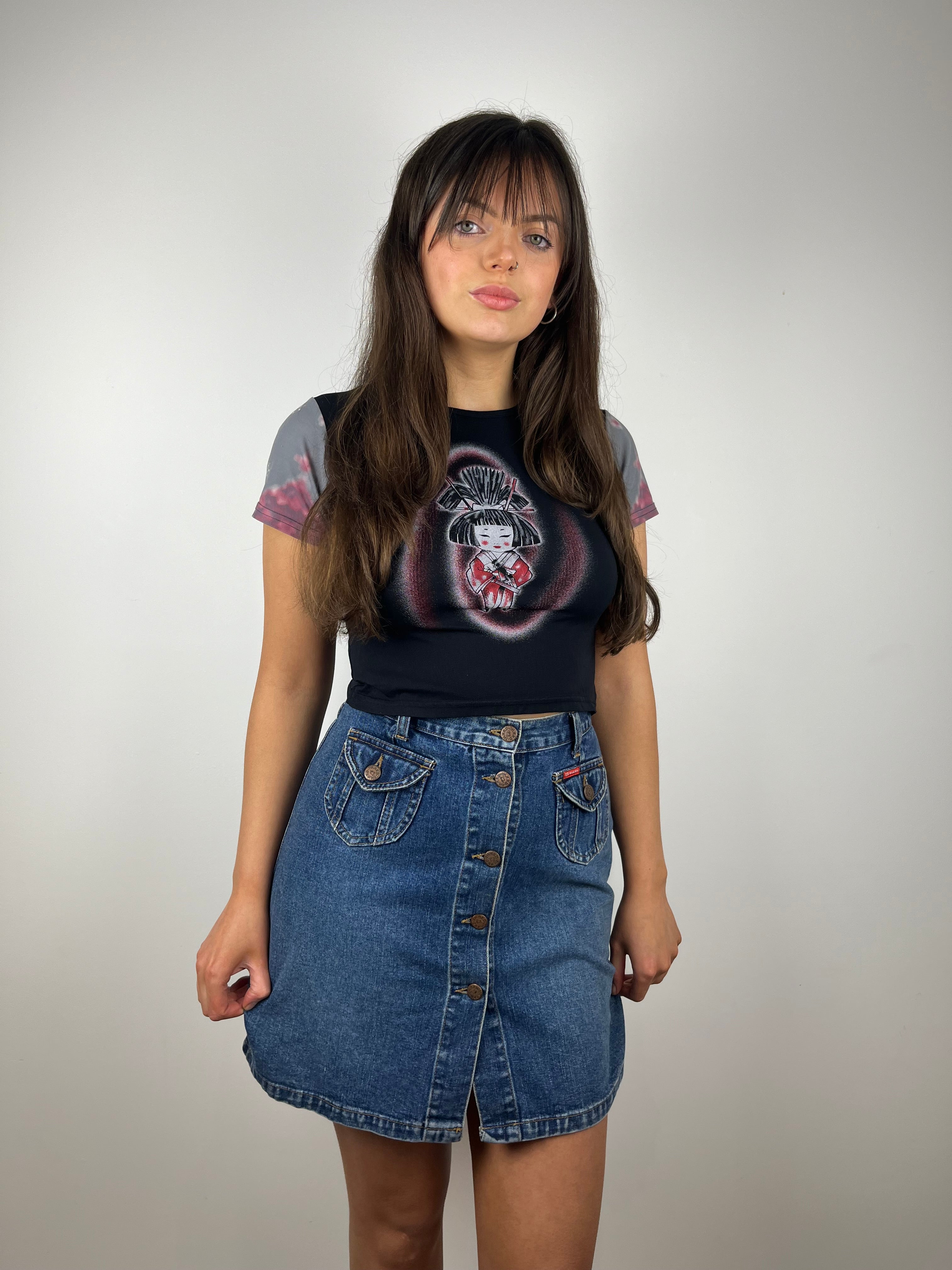 Vintage Y2K button up denim mini skirt