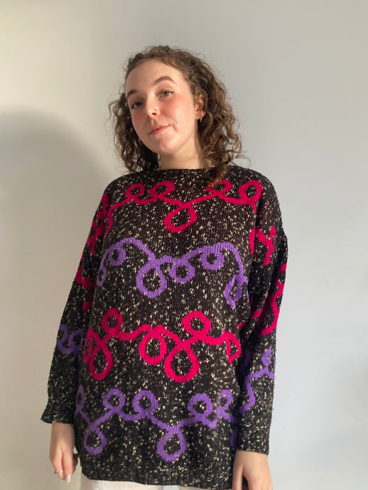 vintage pink purple squiggle knit jumper