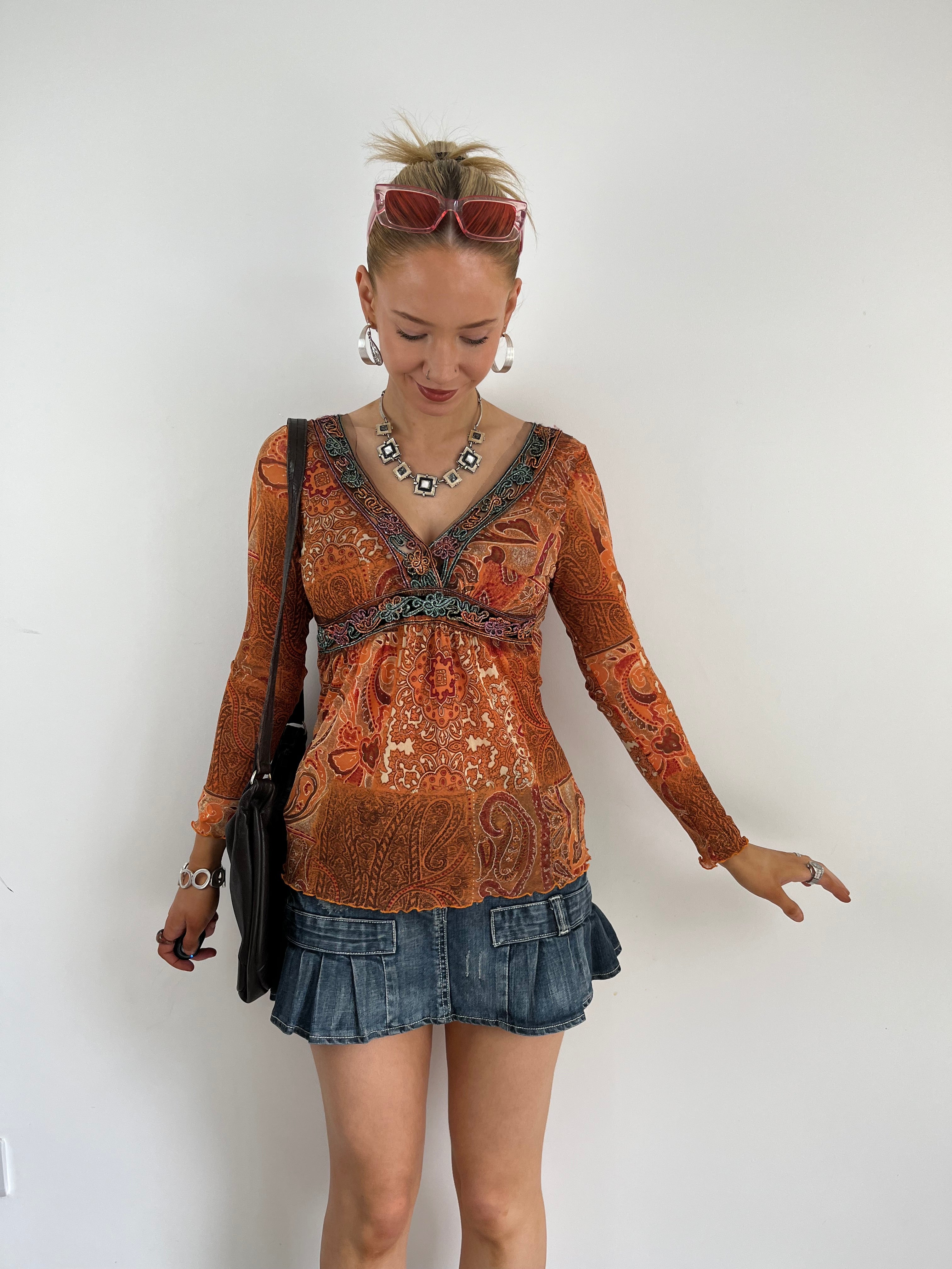 Vintage paisley orange Y2K blouse top 