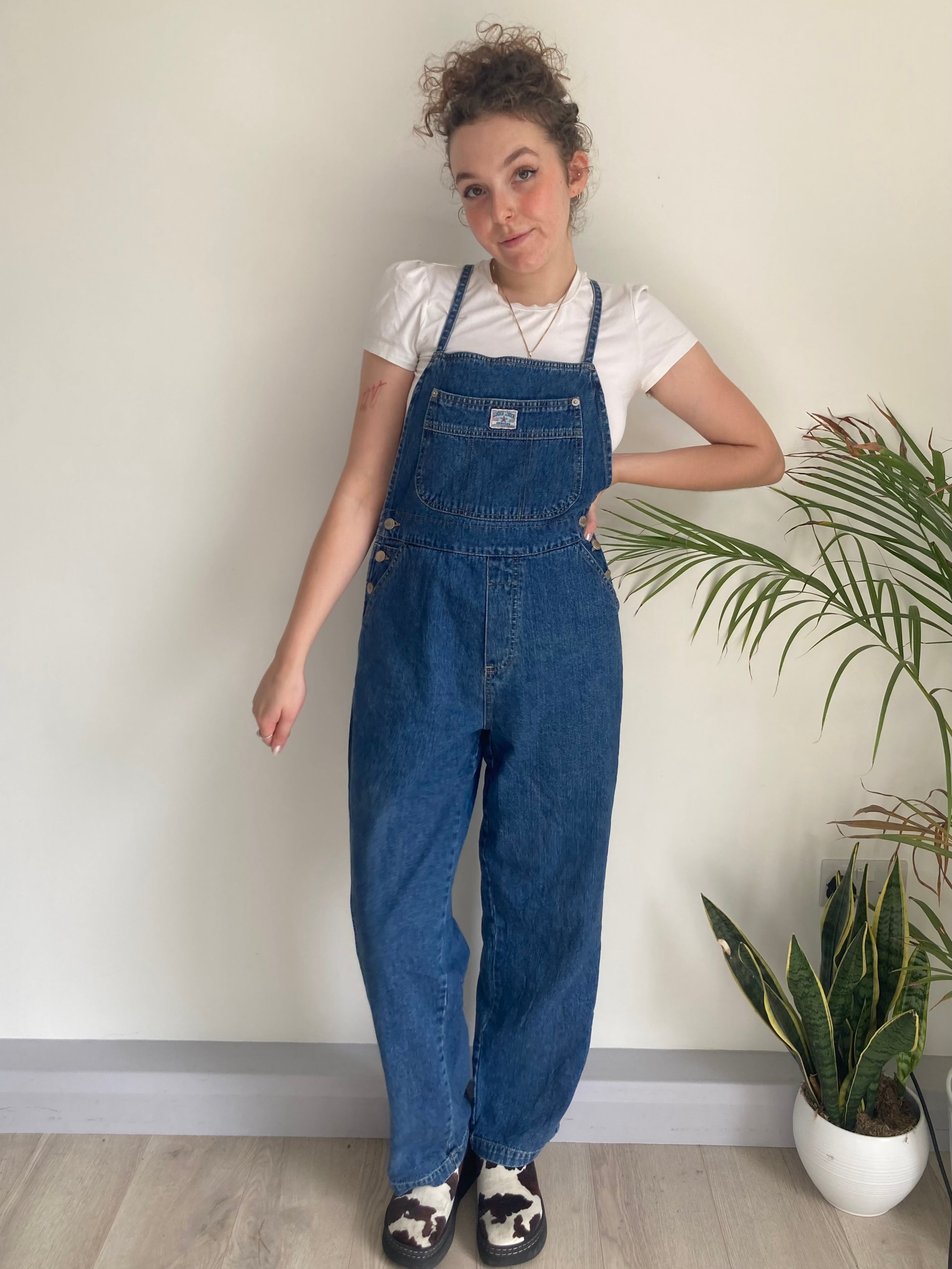 vintage blue denim tie back london london dungarees