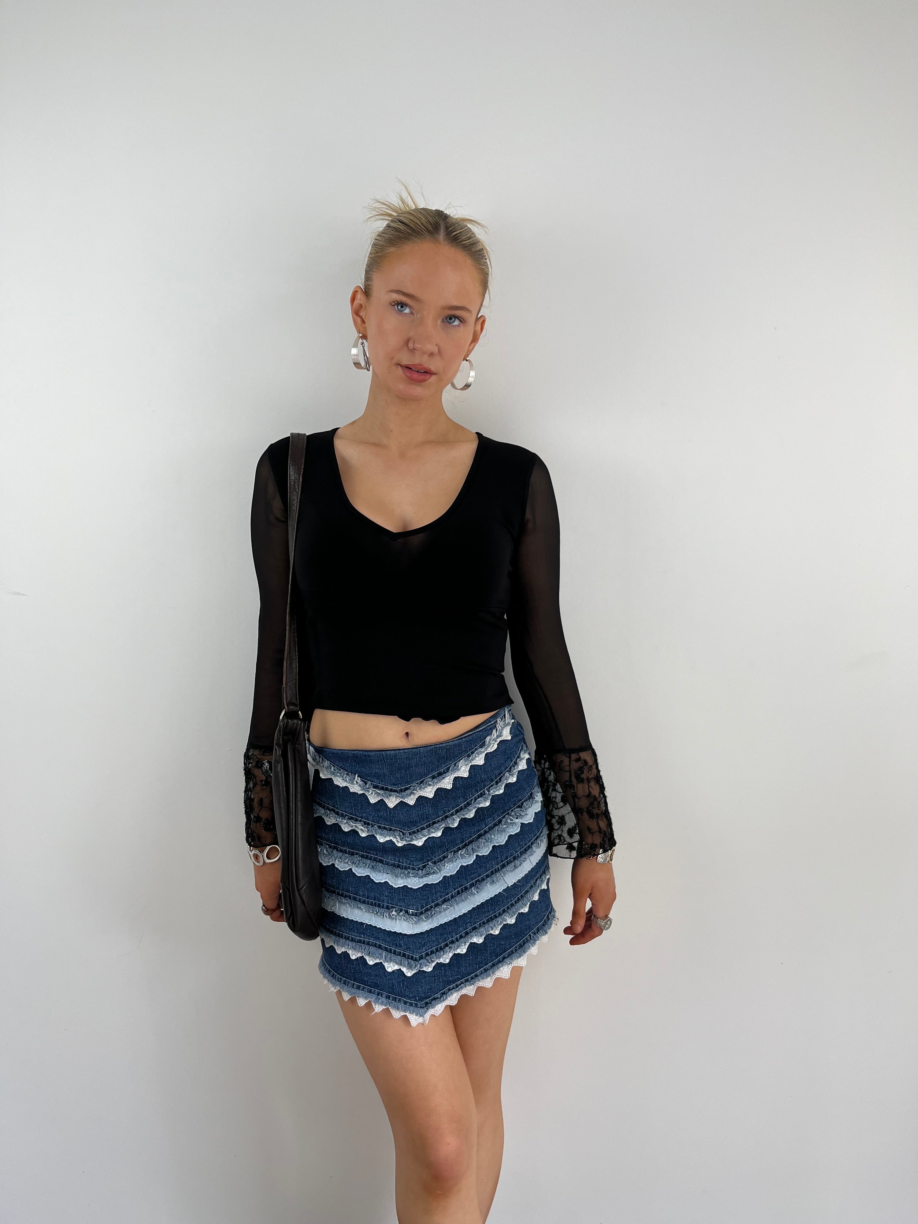Vintage asymmetrical mini denim skirt y2k