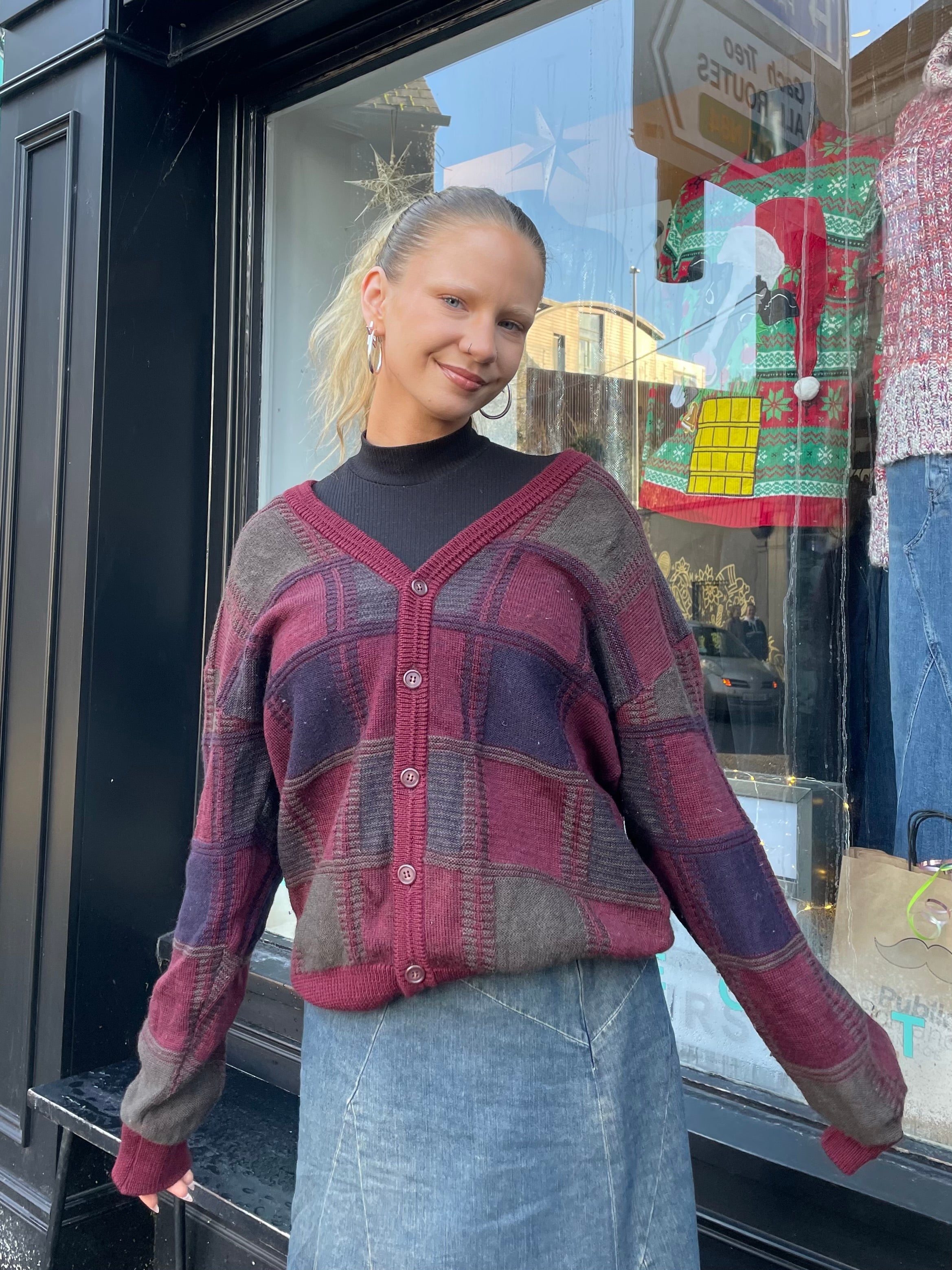 Vintage Martin square abstract button up knit 