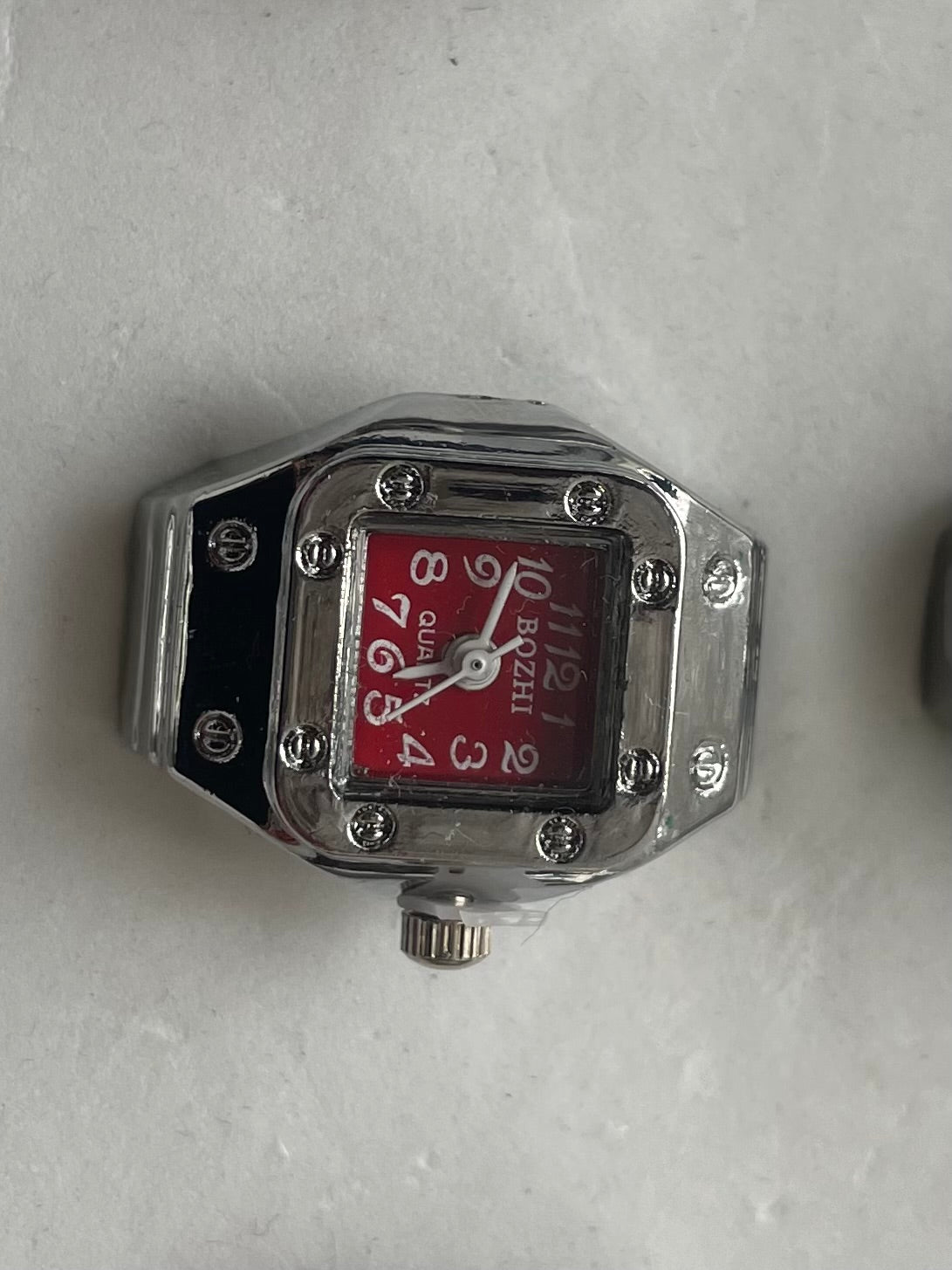 Red face rectangular watch ring 