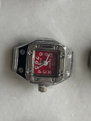 Red face rectangular watch ring 