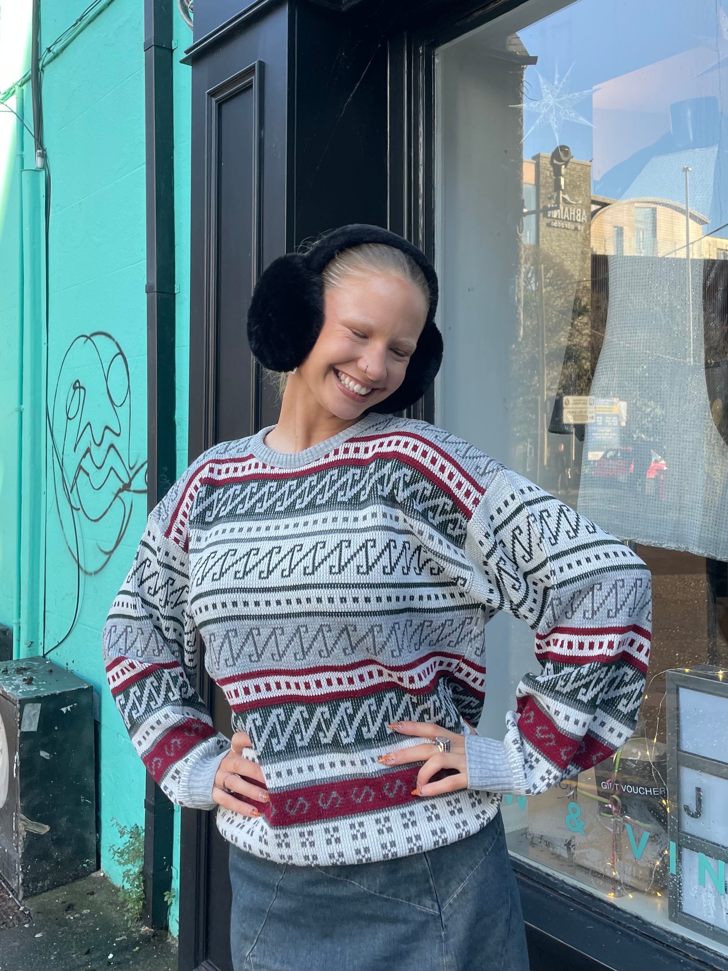 Vintage grey Nordic Scandinavian print knitwear 