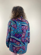 Vintage purple blue floral print fleece