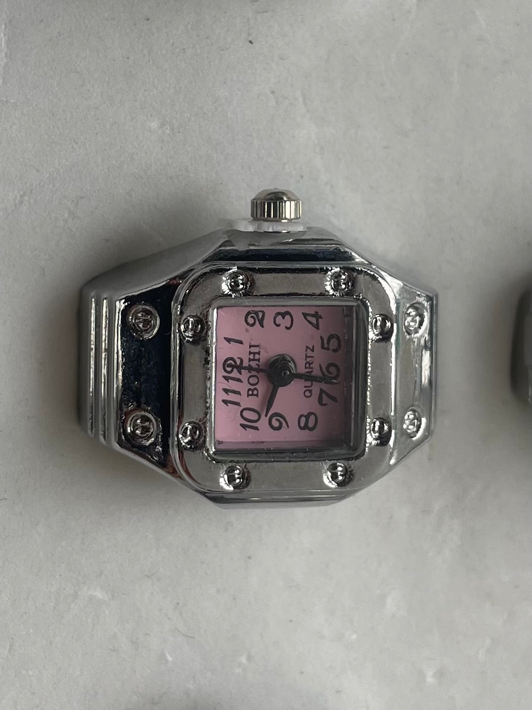 Pink face rectangular watch ring 