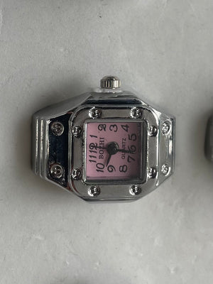 Pink face rectangular watch ring 