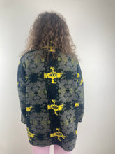 Vintage grey and yellow printed zip up fleece