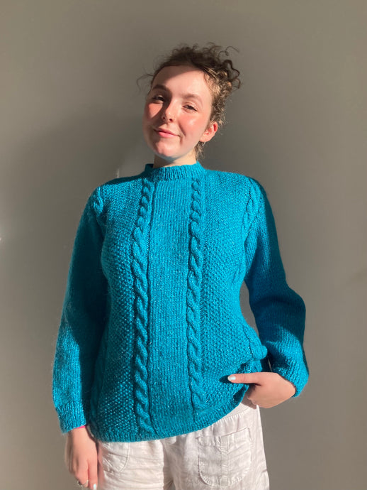 vintage blue glitter tinsel knit sweater