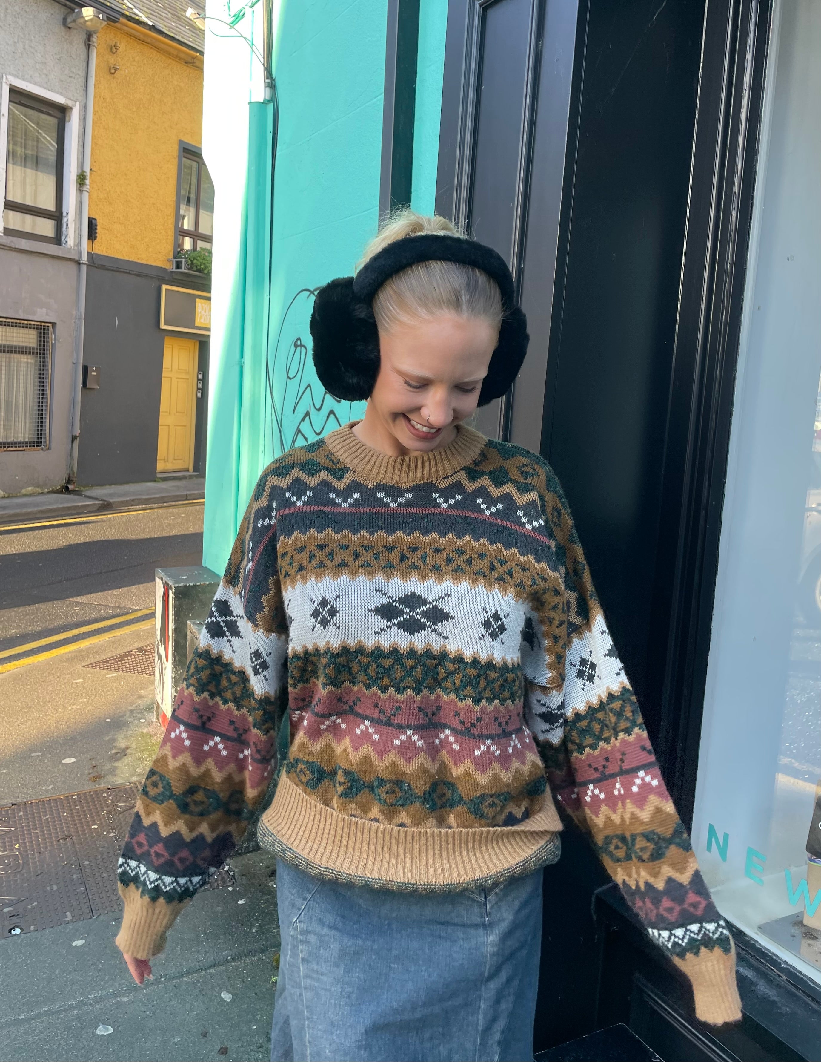 Vintage multicoloured winter knit yellow 