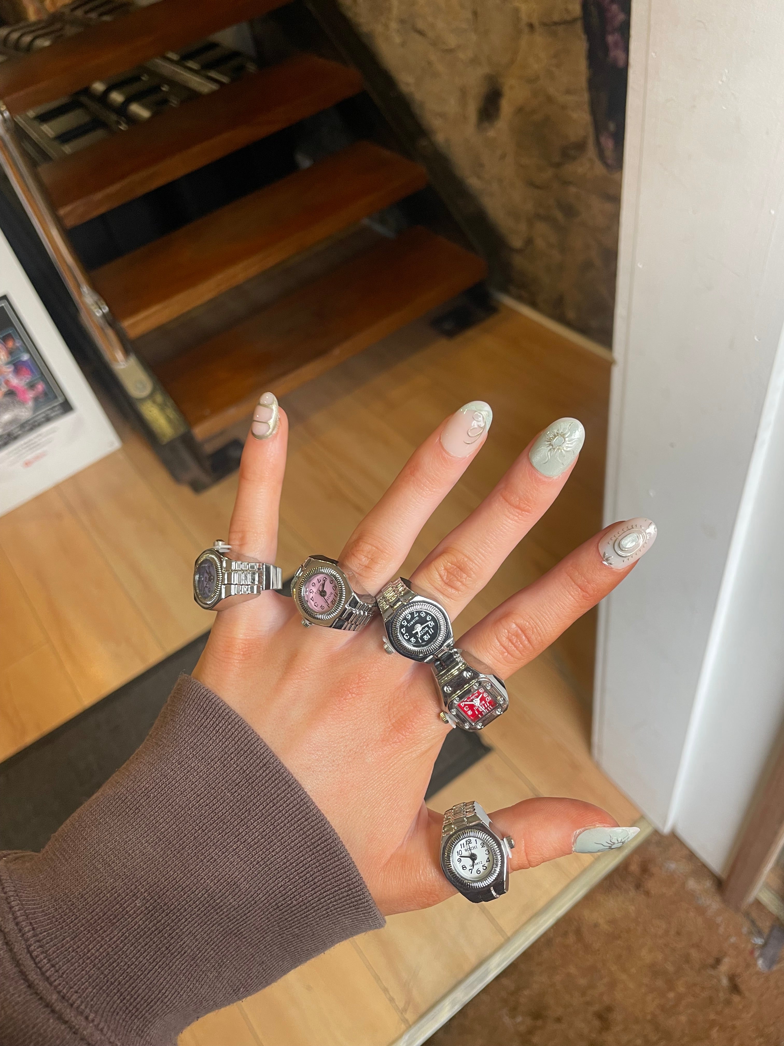 Pink Face Rectangular Watch Ring