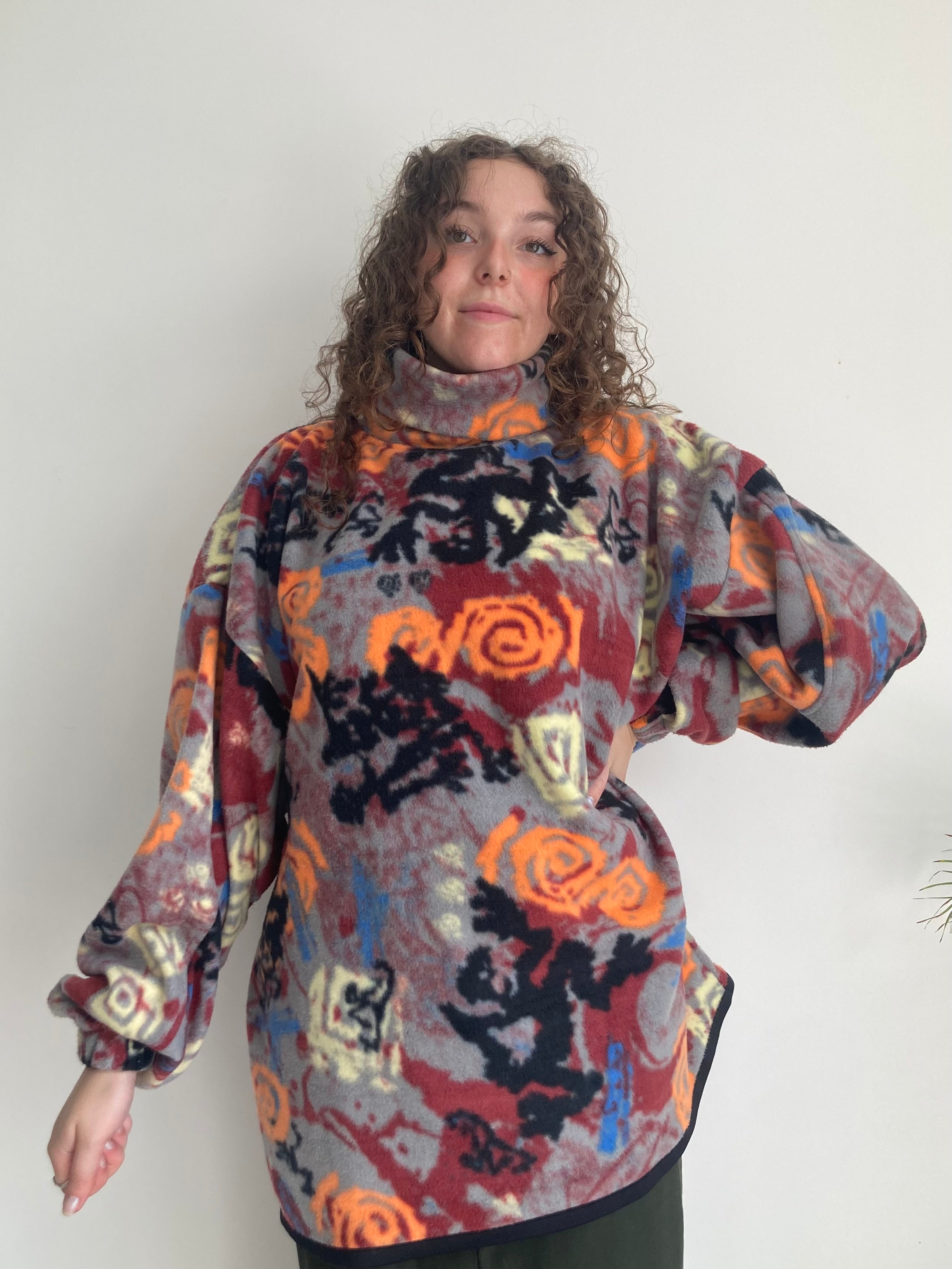 vintage abstract print grafitti fleece