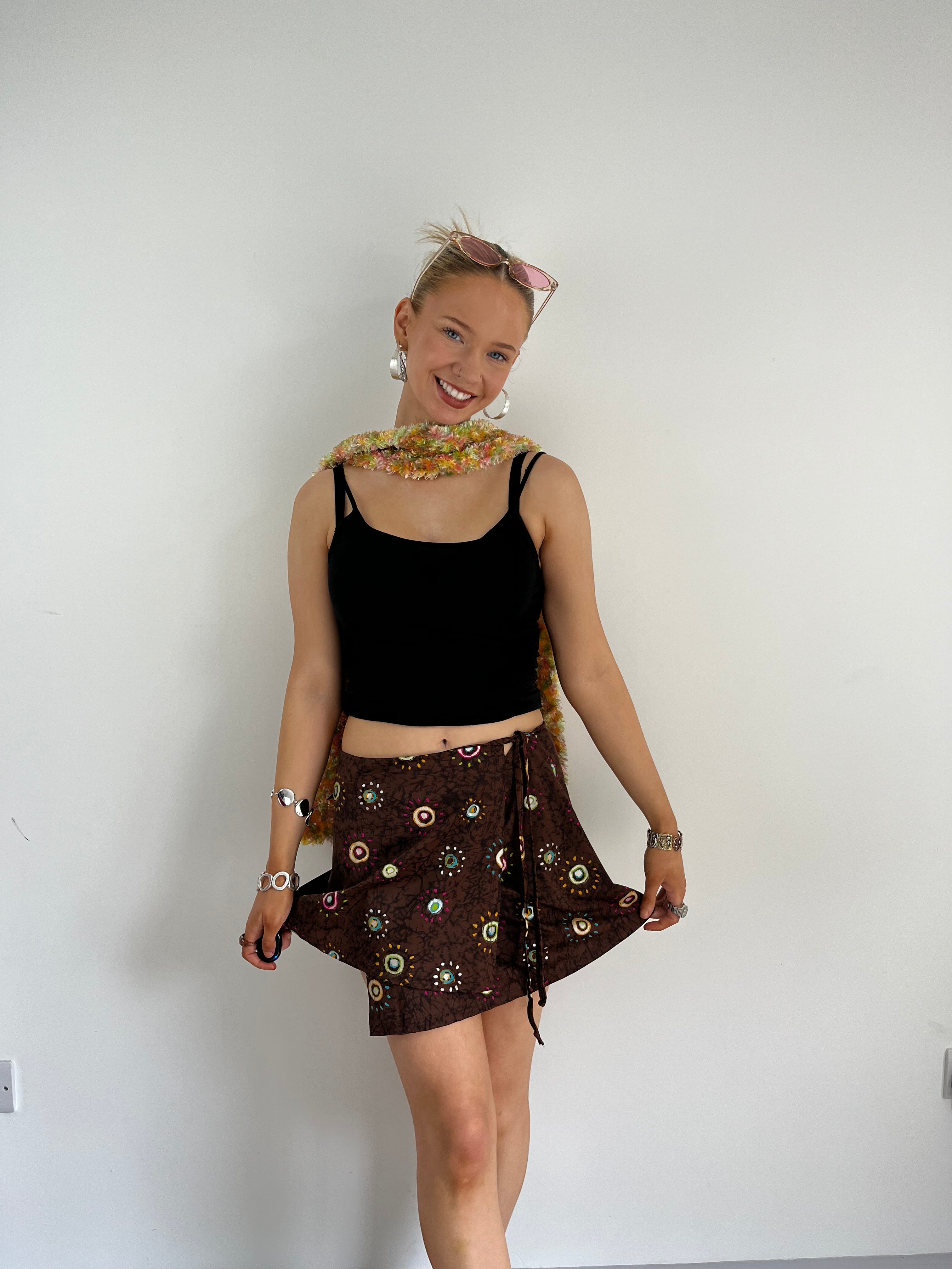 Vintage brown bikini swim suit skirt wrap cover mini skirt y2k