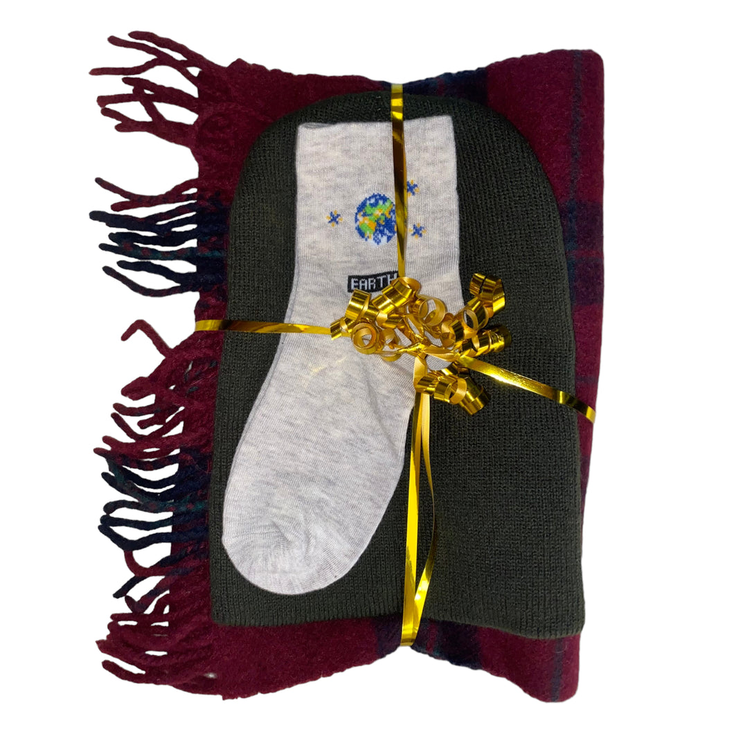 Vintage wool scarf beanie hat socks gift set