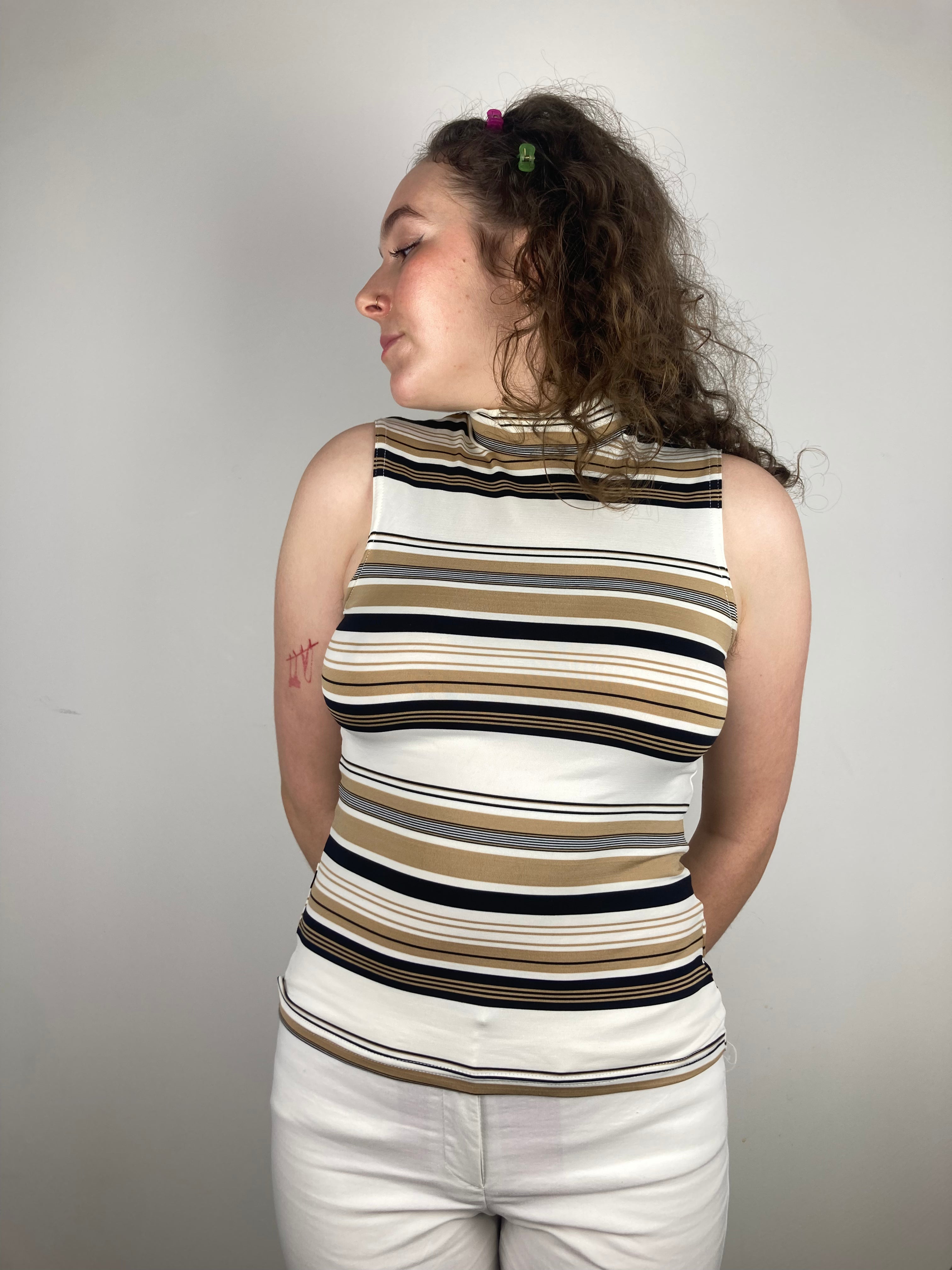 vintage cream brown striped y2k sleeveless top