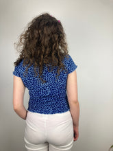 vintage blue mesh leopard short sleeve y2k top