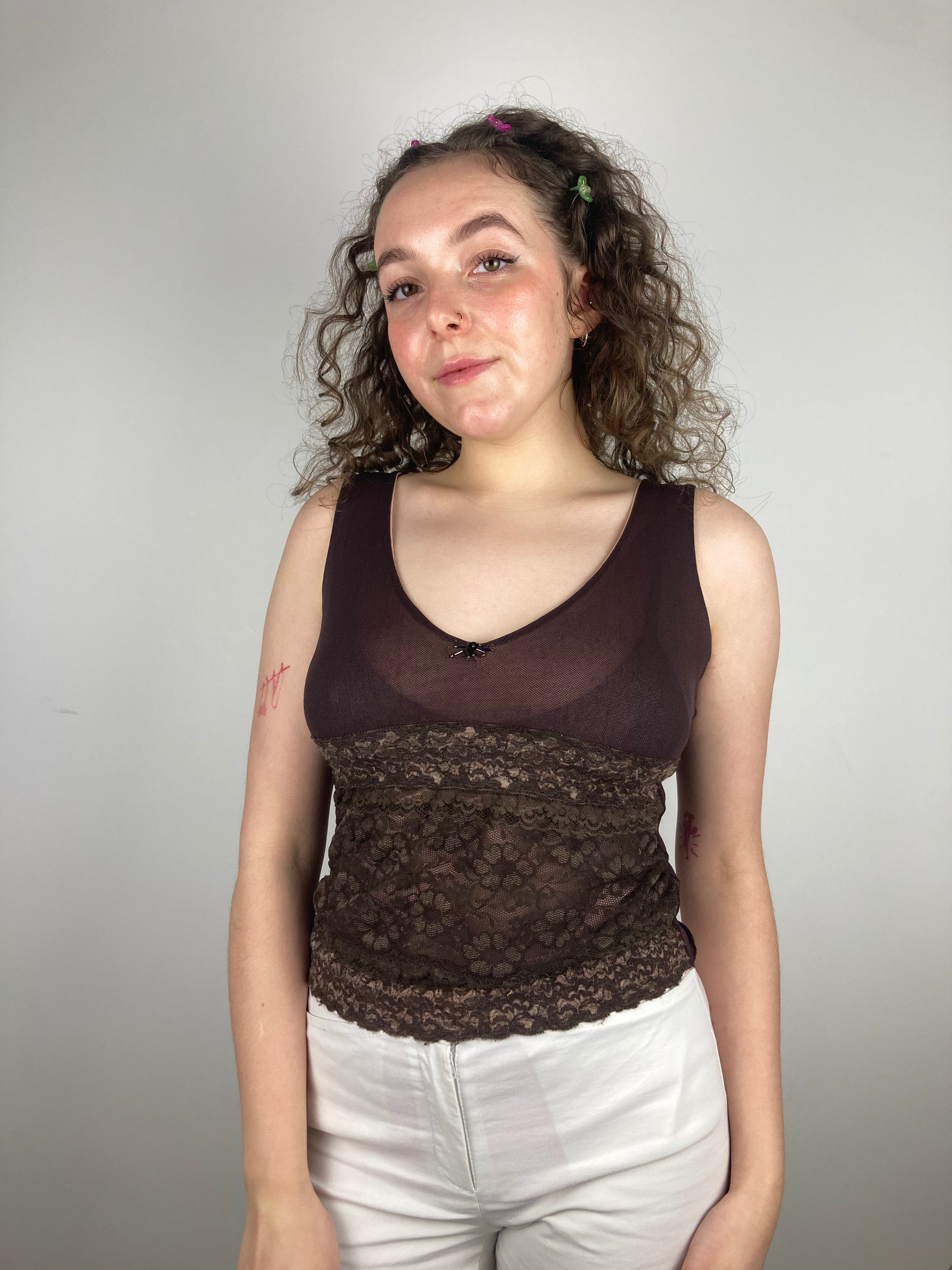 vintage brown mesh y2k tank top
