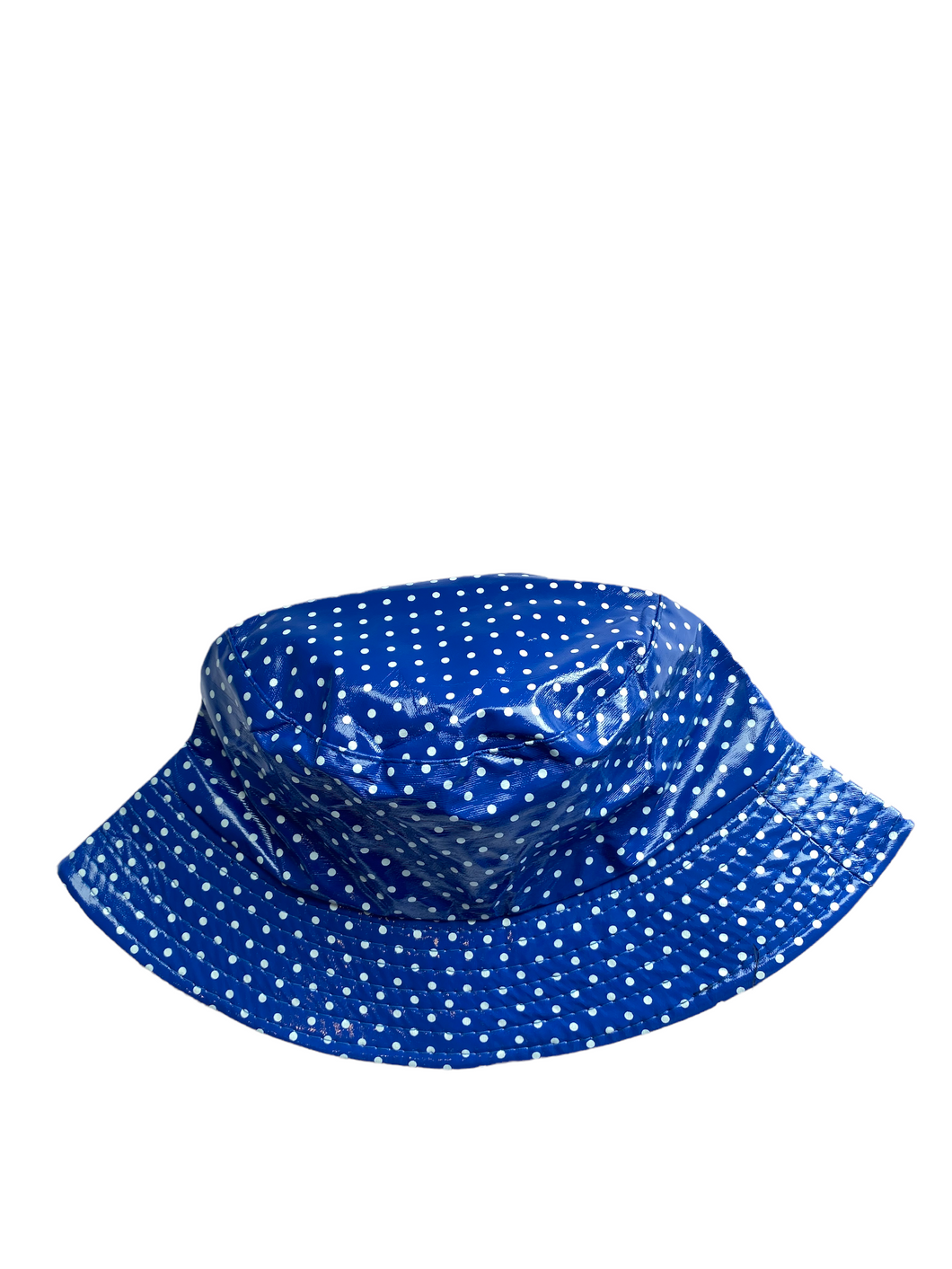 blue polka dot bucket hat