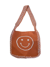 orange smiley knit tote shoulder bag