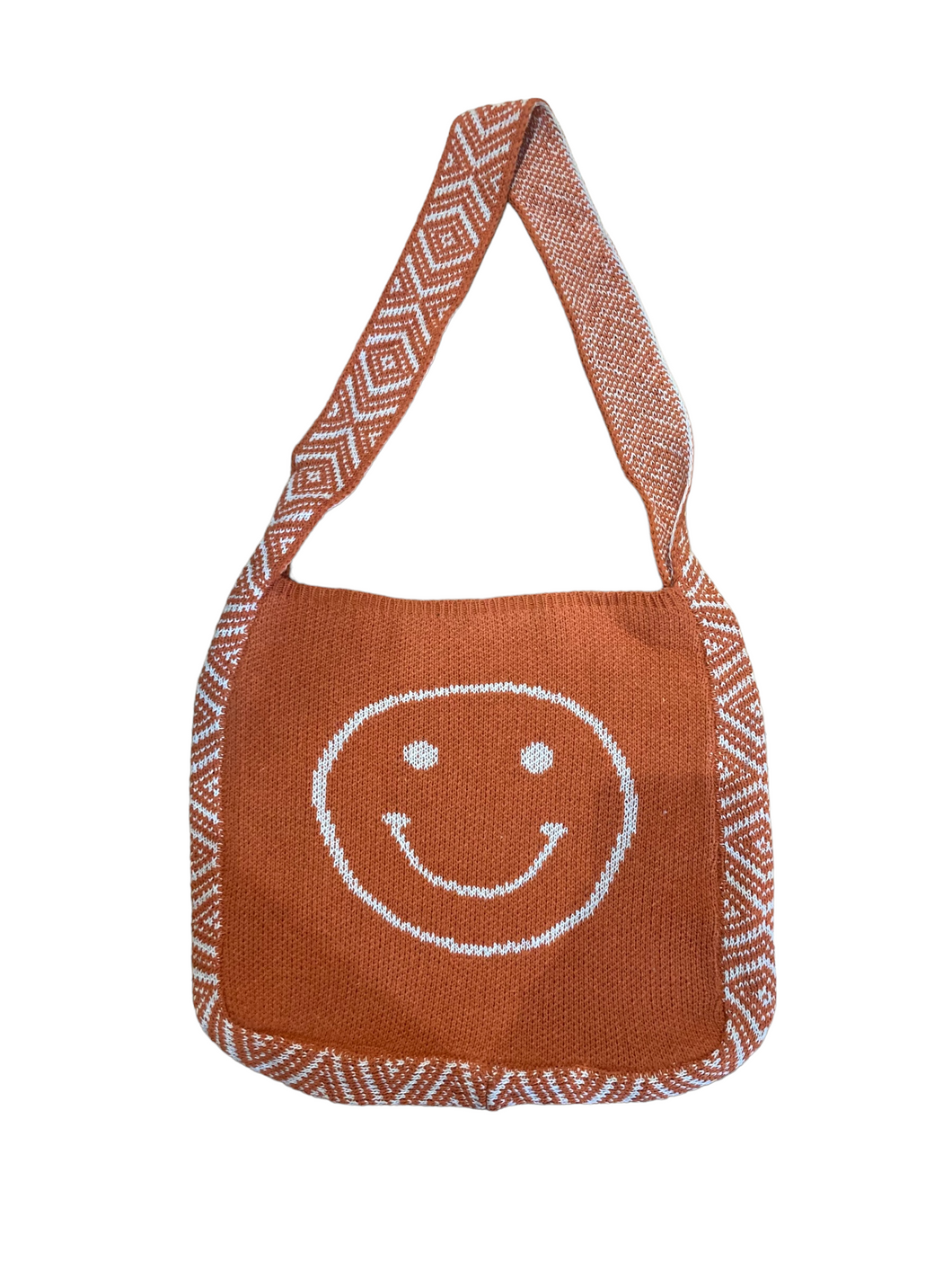 orange smiley knit tote shoulder bag