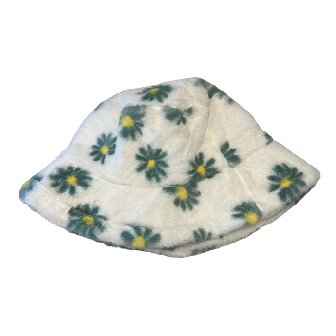 green daisy white fluffy bucket hat
